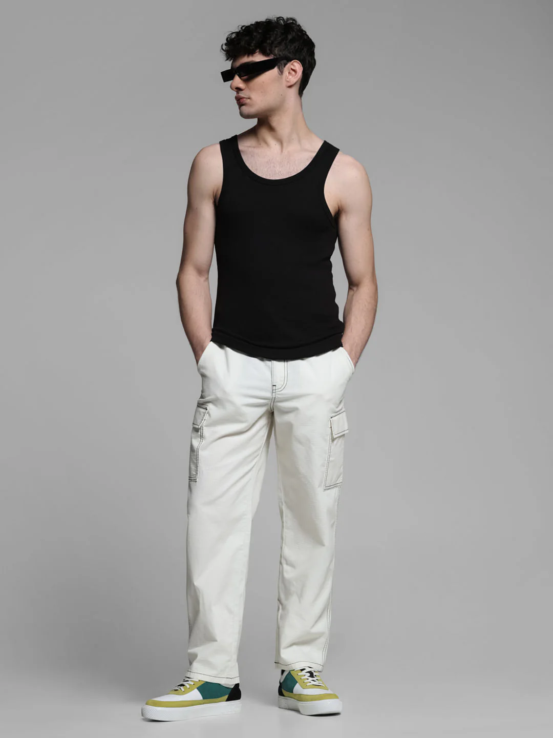Beige Mid Rise Cotton Jogger Pants - Image 6