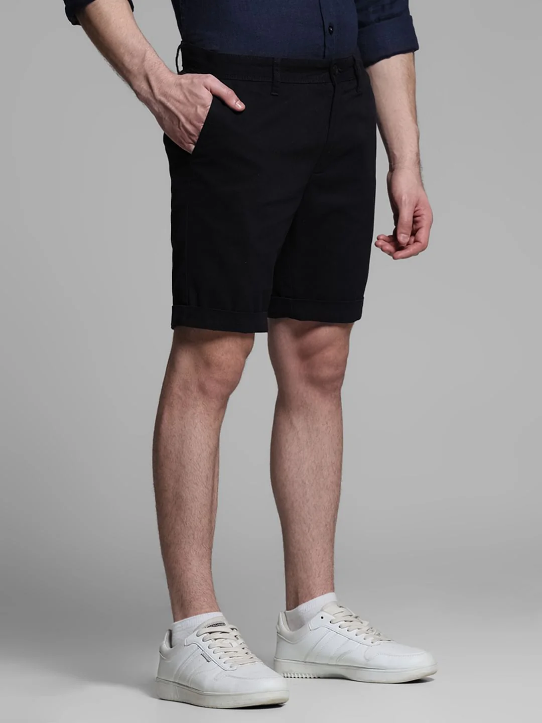 Black Mid Rise Cotton Shorts - Image 2