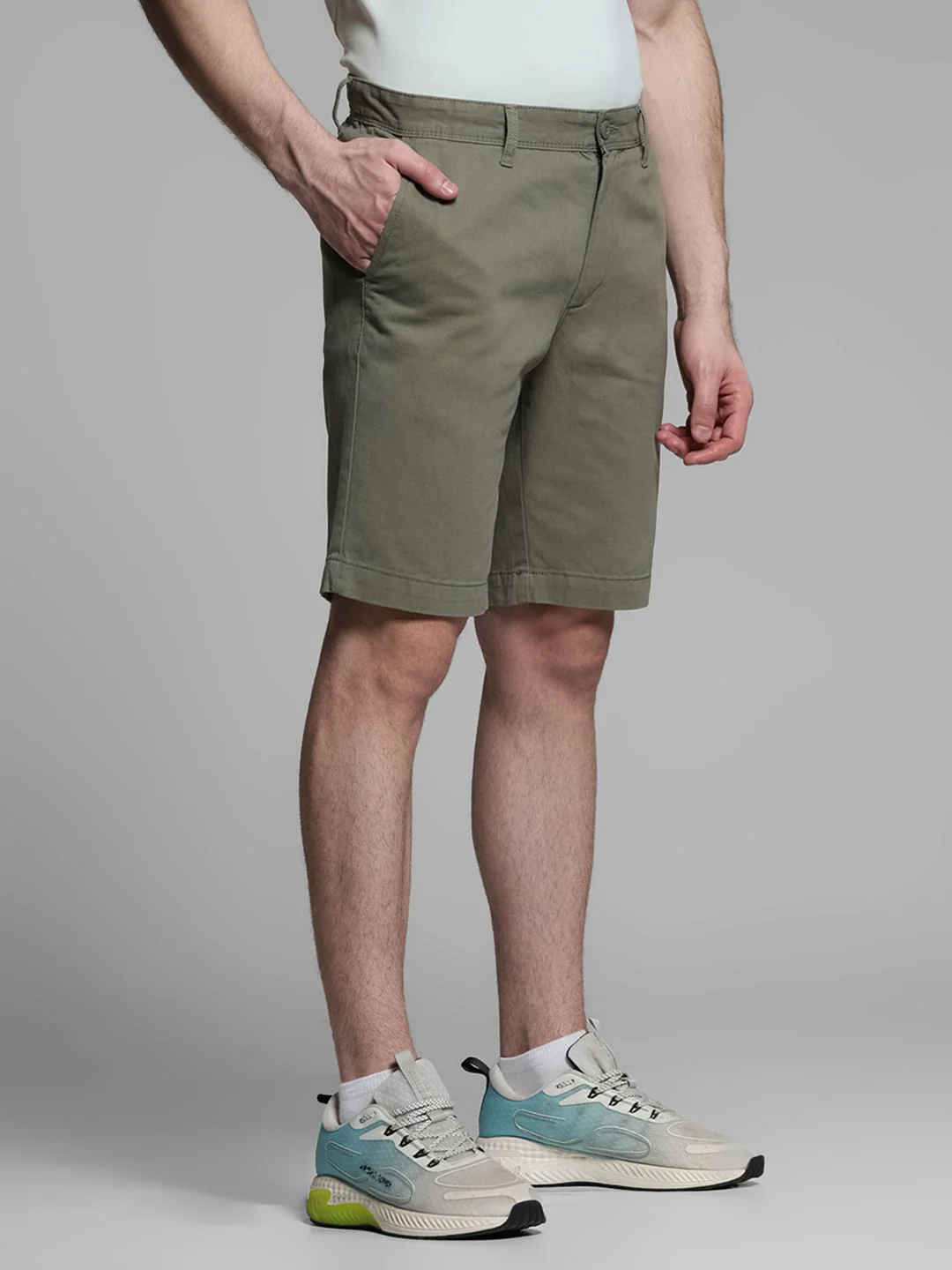 Green Mid Rise Cotton Shorts - Image 2