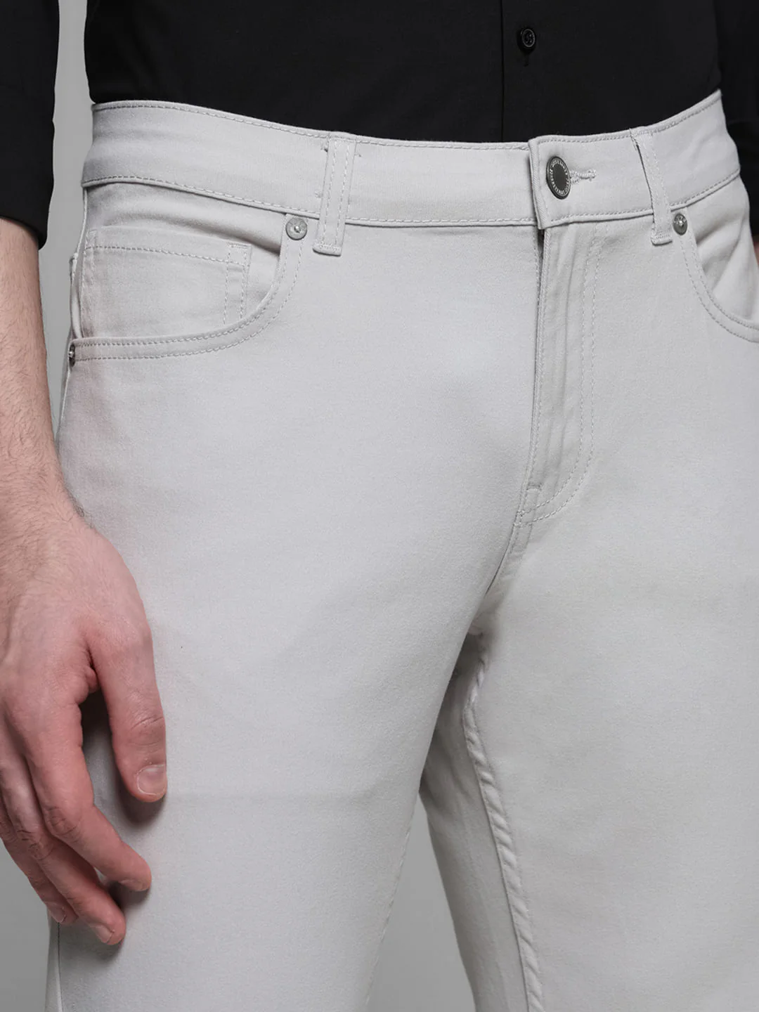 Light Grey Mid Rise Slim Fit Pants - Image 4
