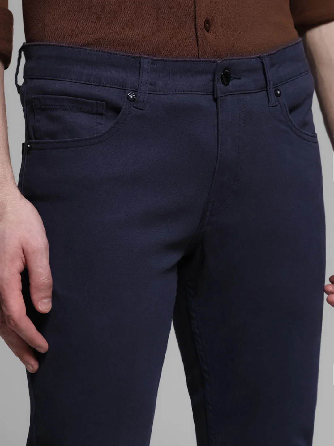 Dark Blue Mid Rise Slim Fit Pants - Image 4