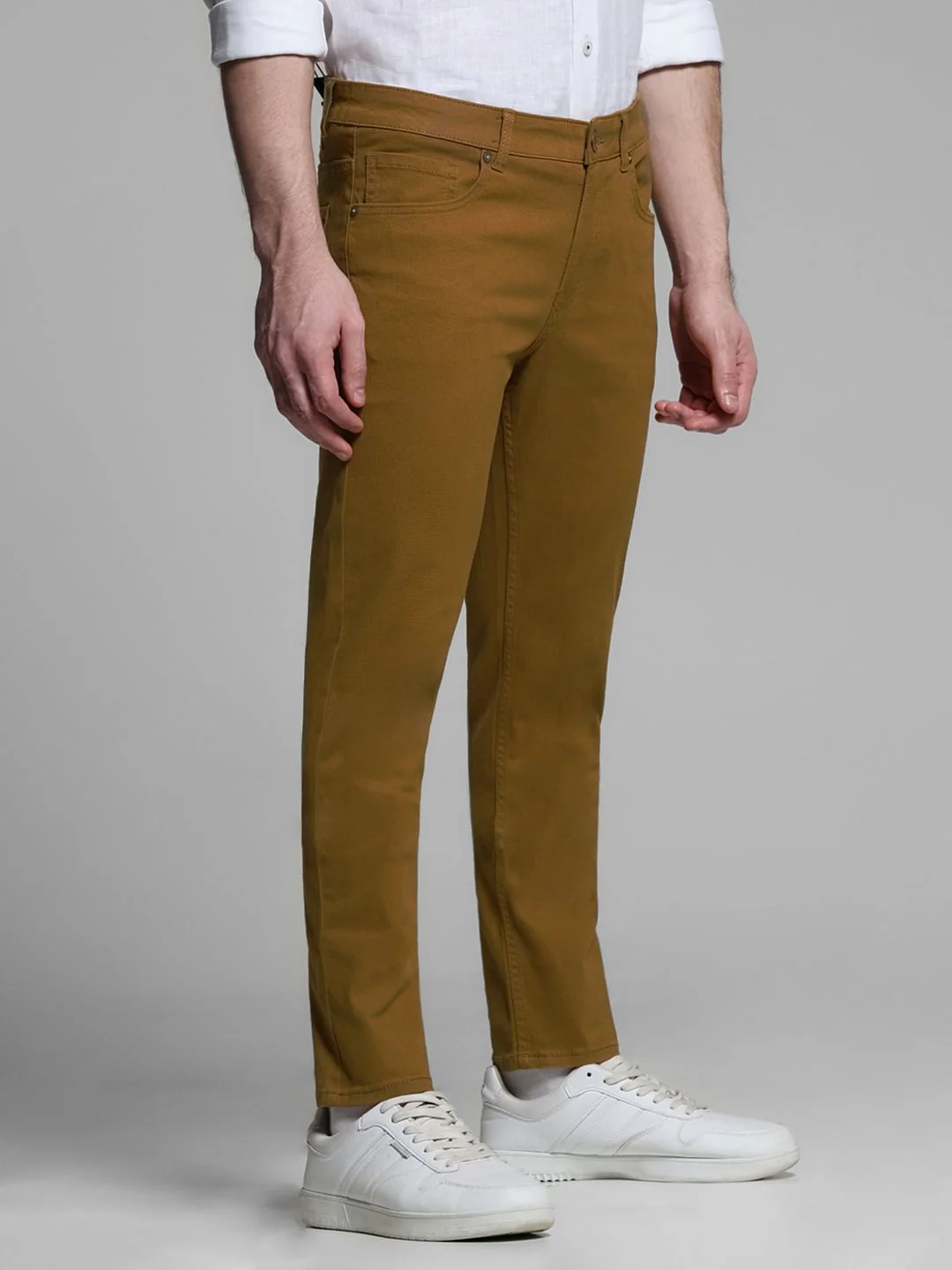 Golden Brown Mid Rise Slim Fit Pants - Image 2