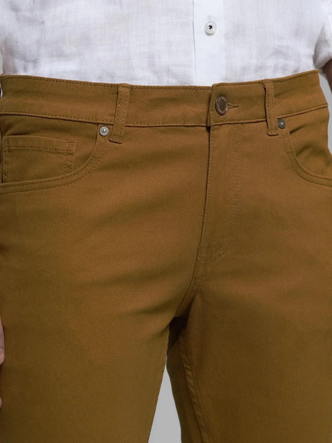Golden Brown Mid Rise Slim Fit Pants - Image 4