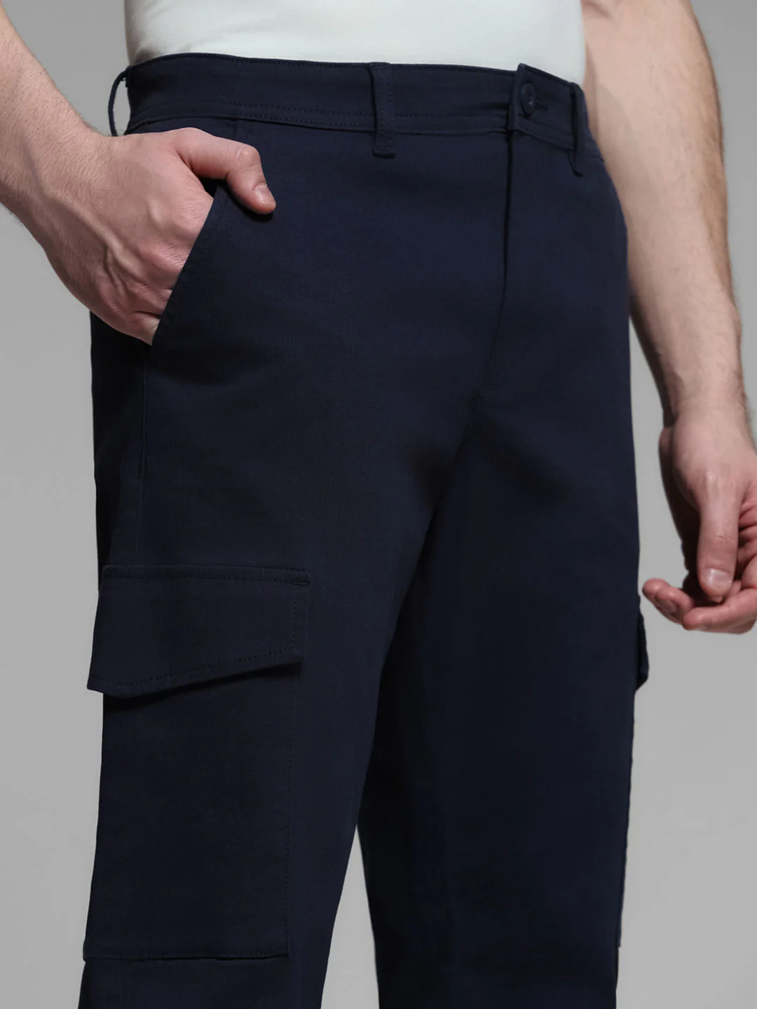 Navy Blue Mid Rise Cargo Trousers - Image 4