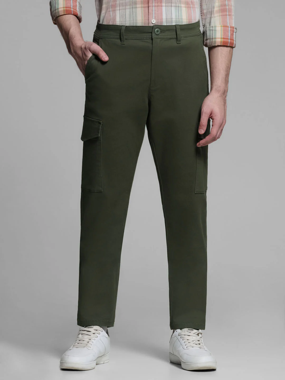 Dark Green Mid Rise Cargo Trousers