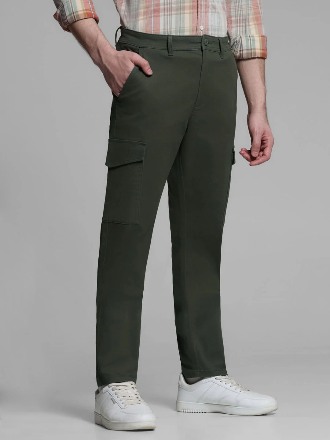 Dark Green Mid Rise Cargo Trousers - Image 2