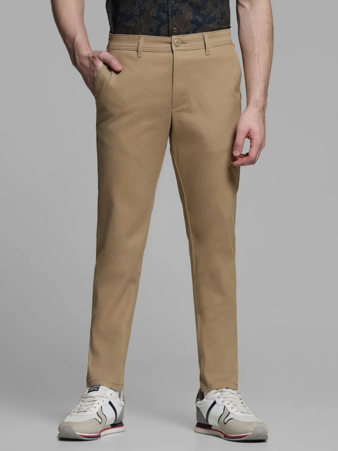 Brown Mid Rise Slim Fit Pants