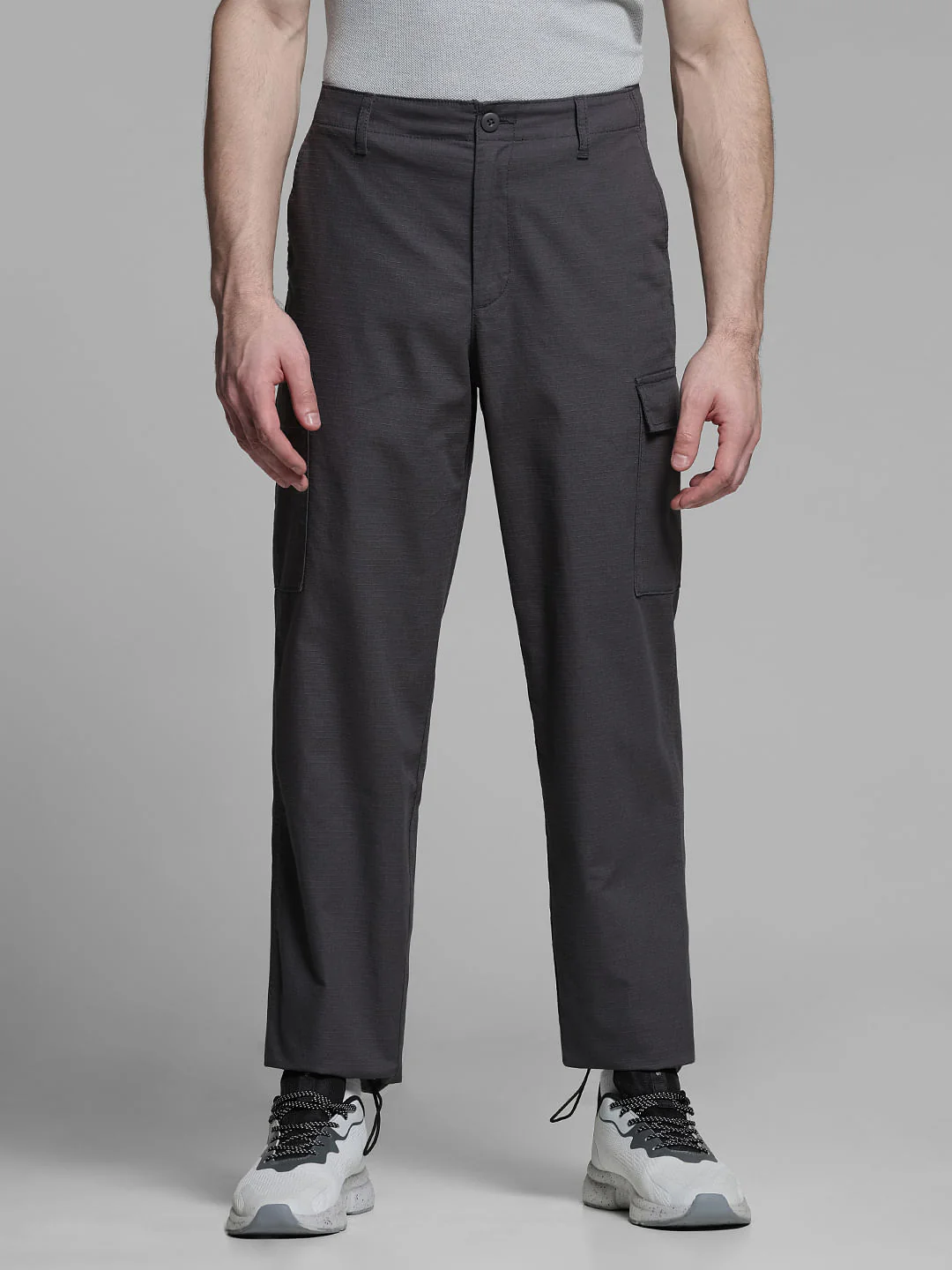 Dark Grey Mid Rise Cargo Trousers
