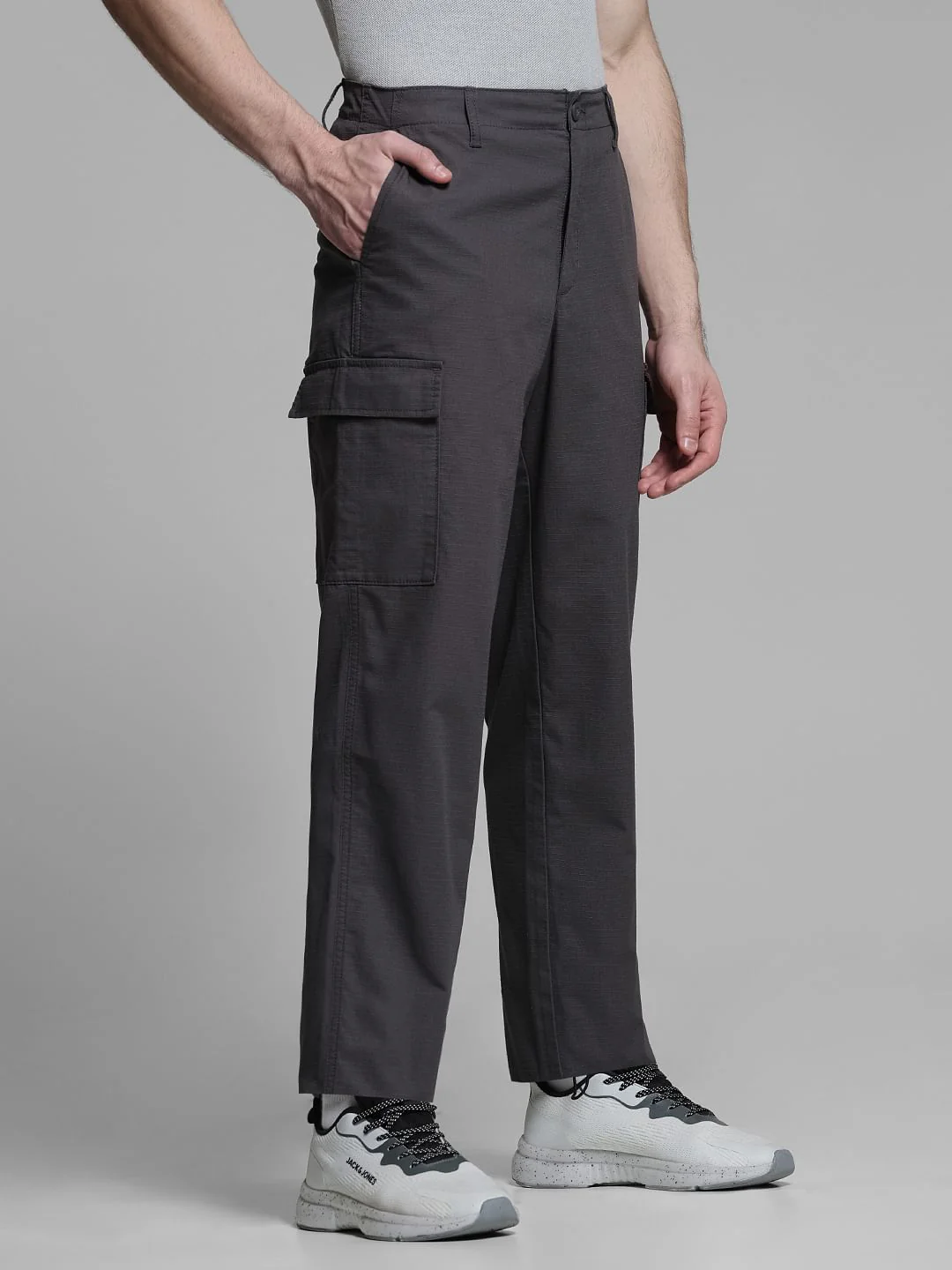 Dark Grey Mid Rise Cargo Trousers - Image 2