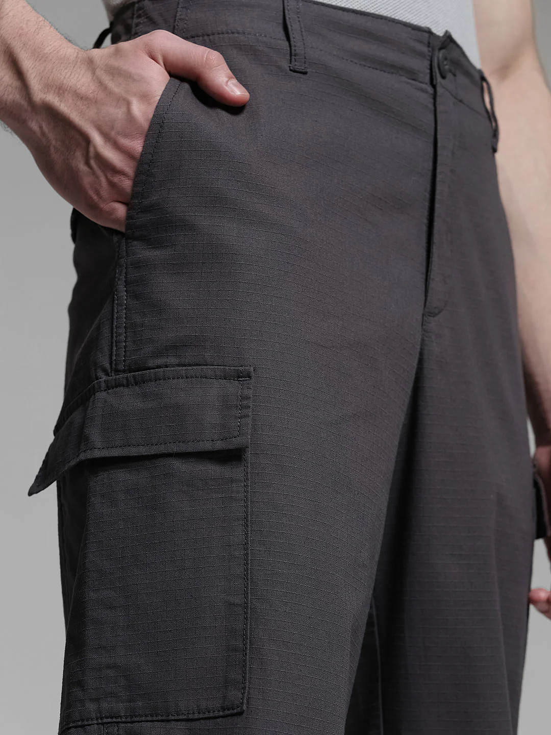 Dark Grey Mid Rise Cargo Trousers - Image 4