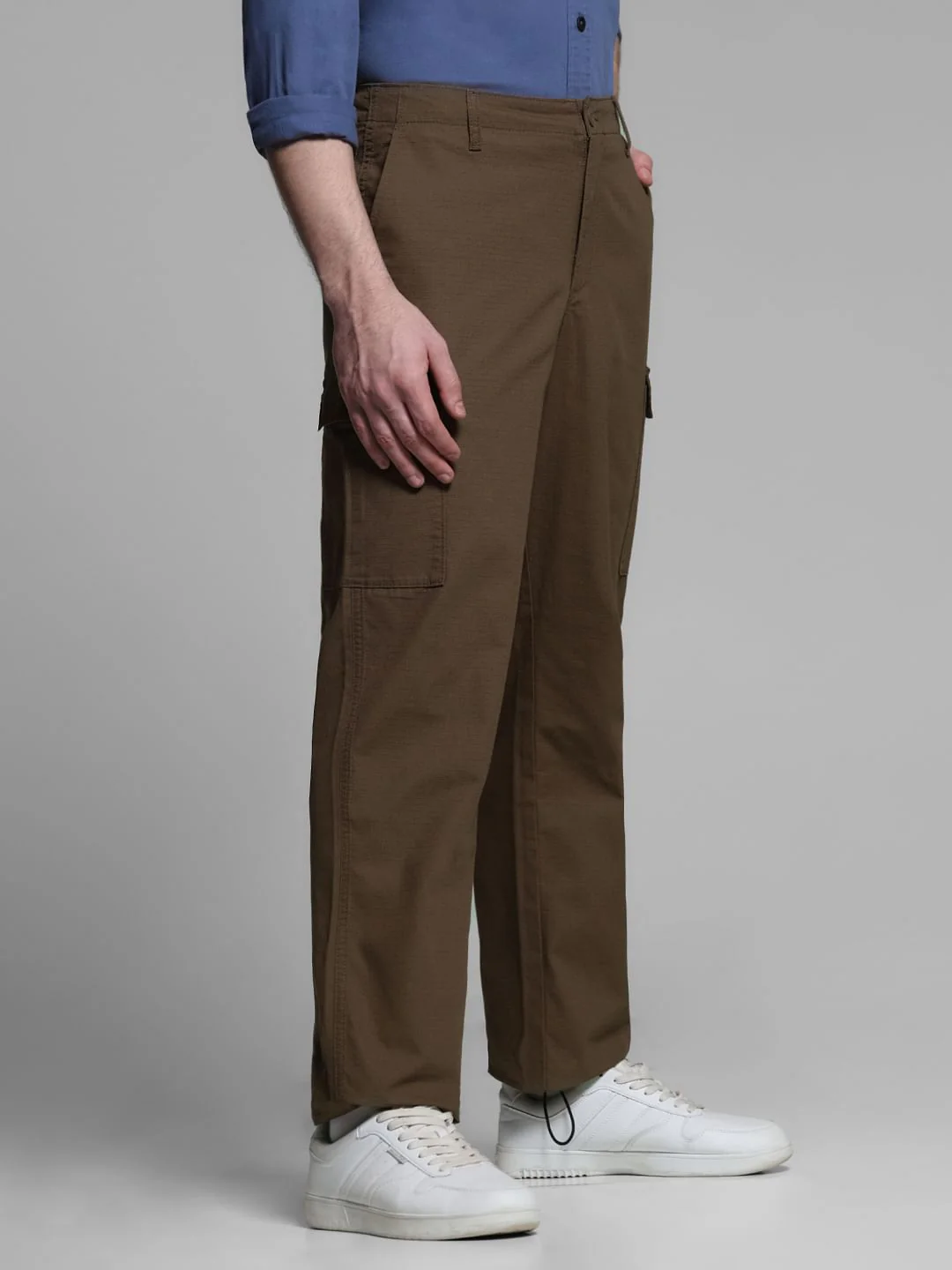 Dark Brown Mid Rise Cargo Trousers - Image 2