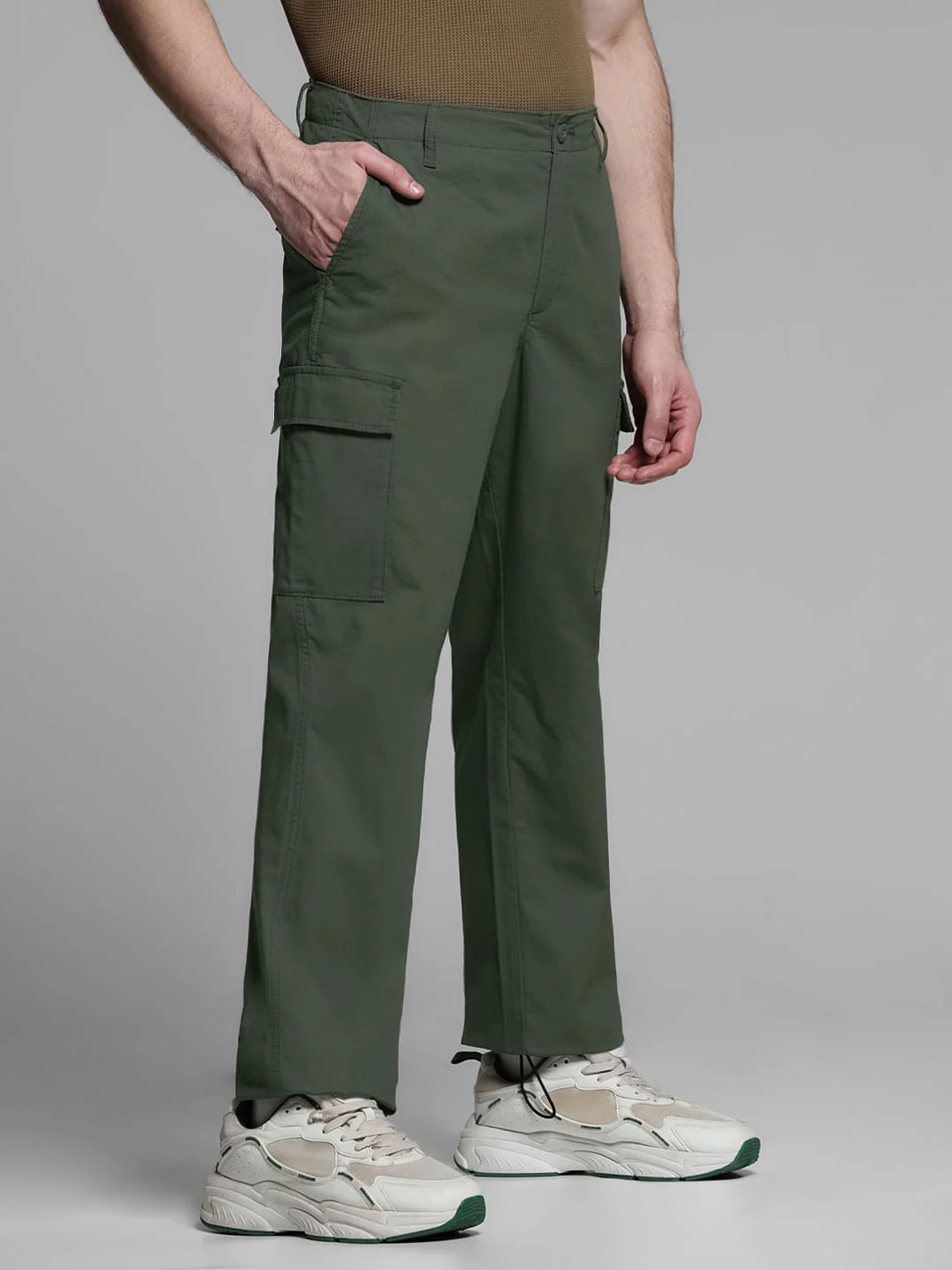 Dark Green Mid Rise Cargo Trousers - Image 2