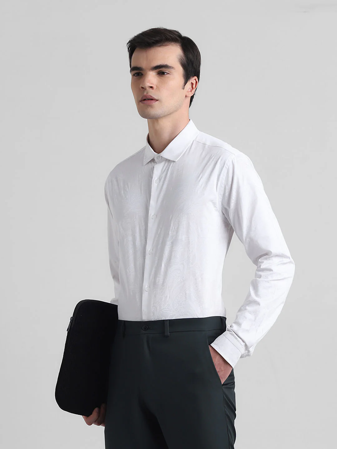 White Floral Cotton Formal Shirt