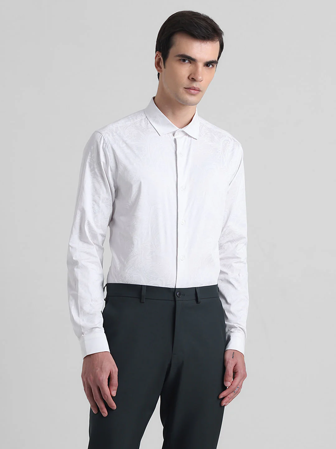 White Floral Cotton Formal Shirt - Image 2