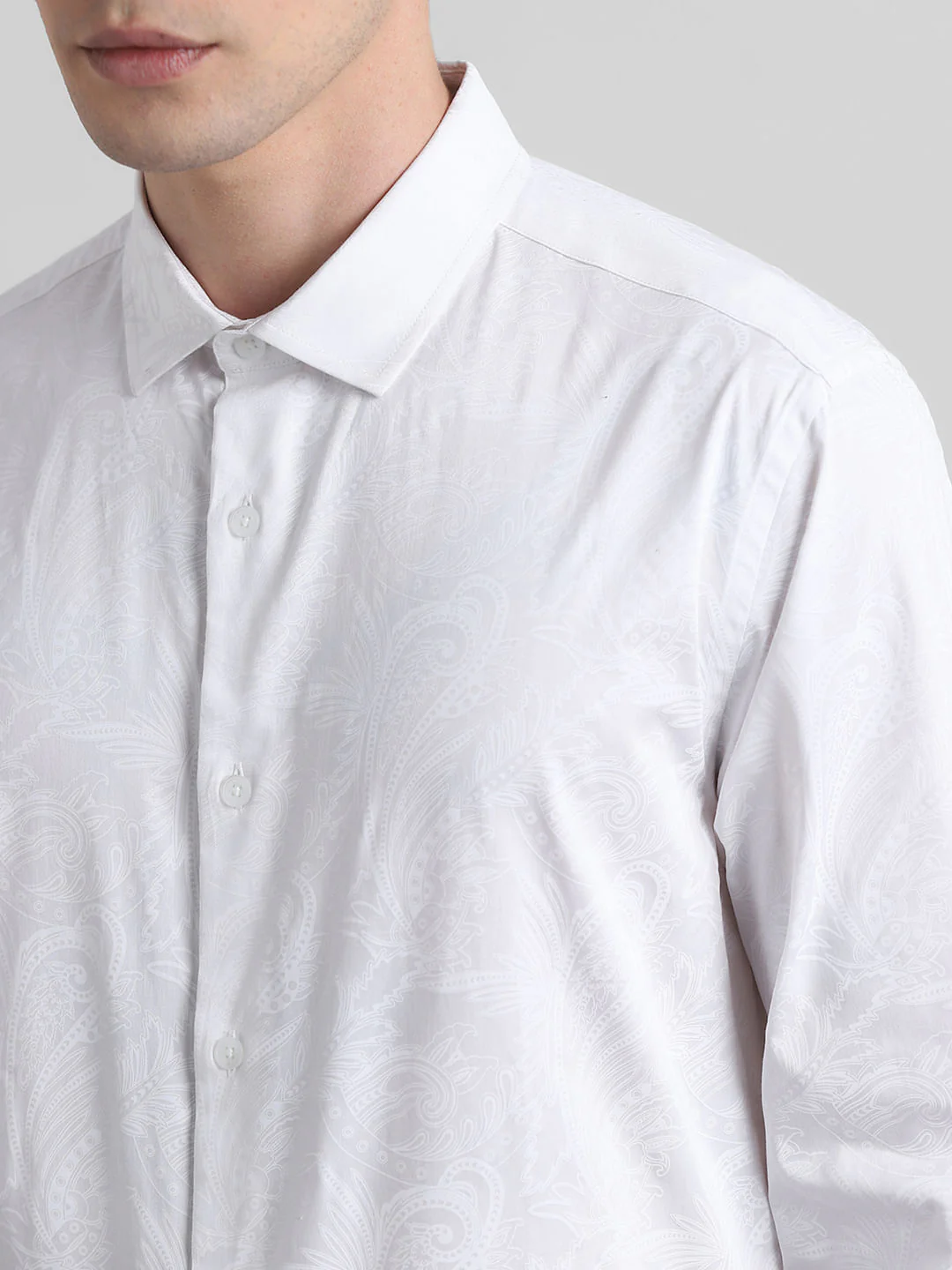 White Floral Cotton Formal Shirt - Image 5