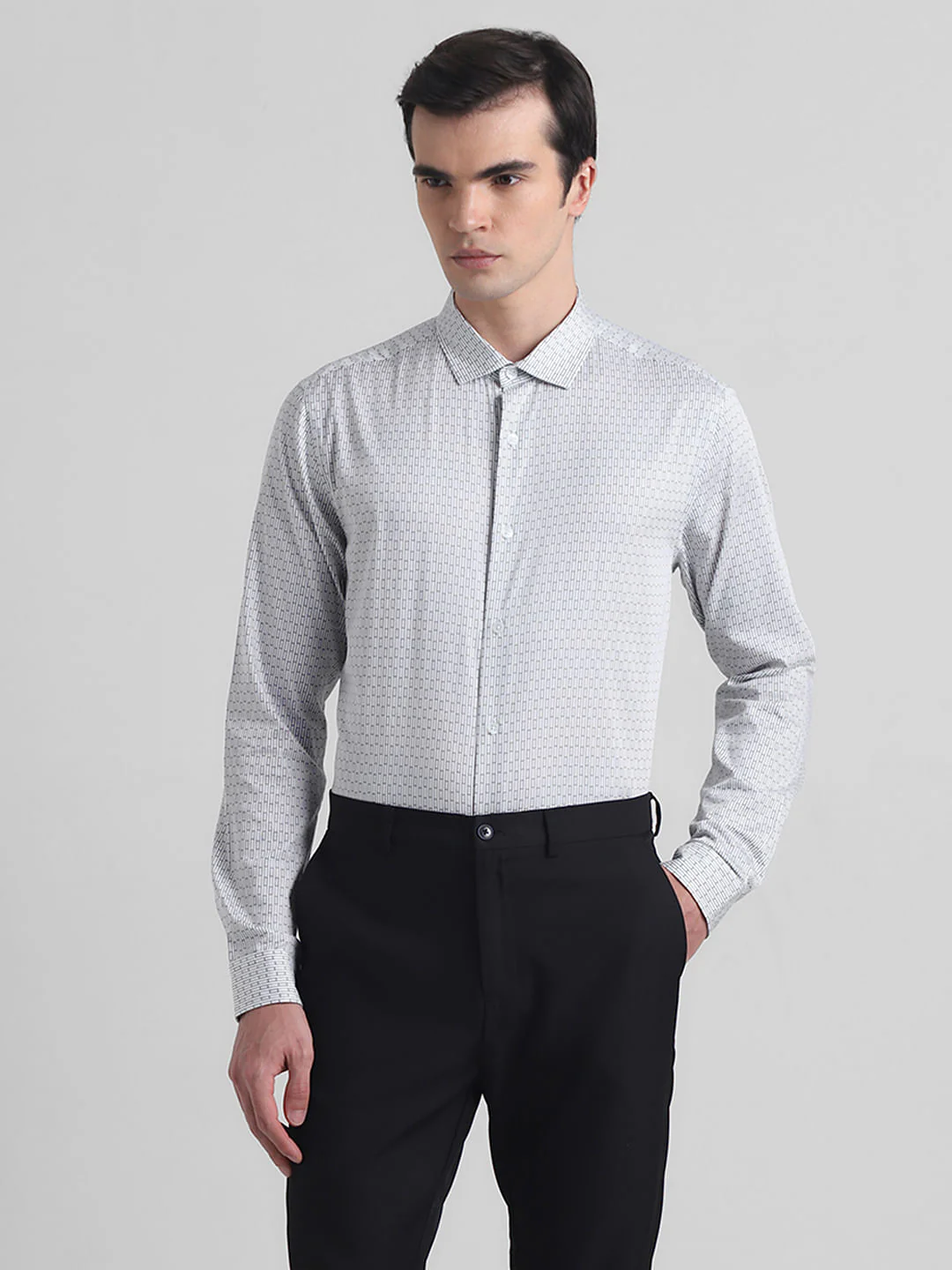 White Printed Cotton Formal Shirt - Image 2