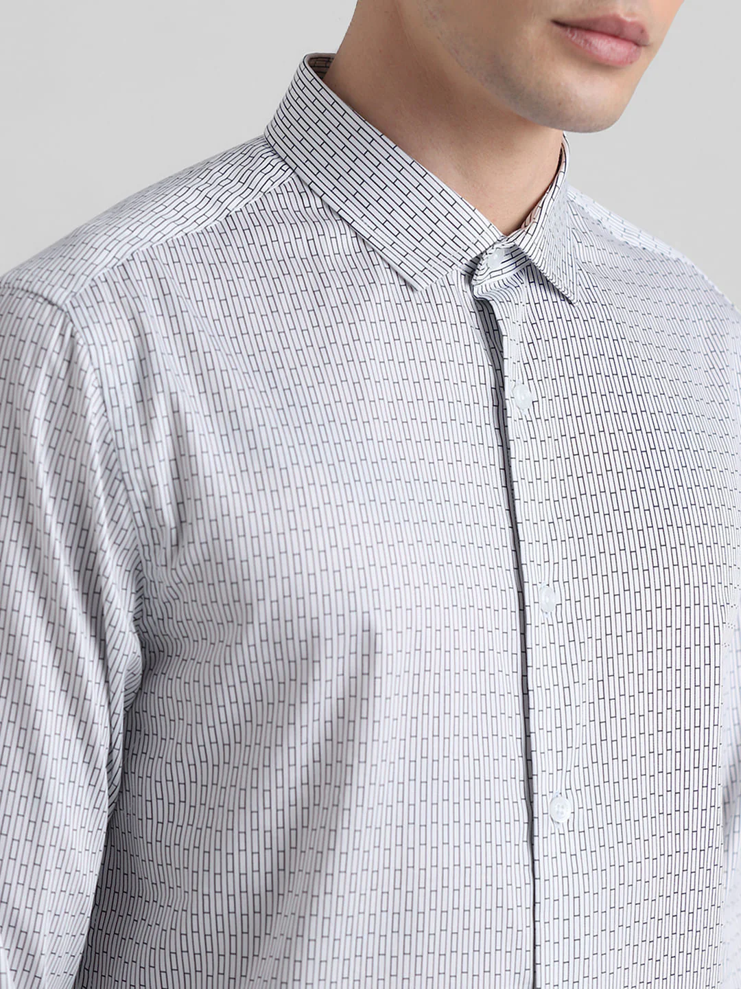 White Printed Cotton Formal Shirt - Image 5