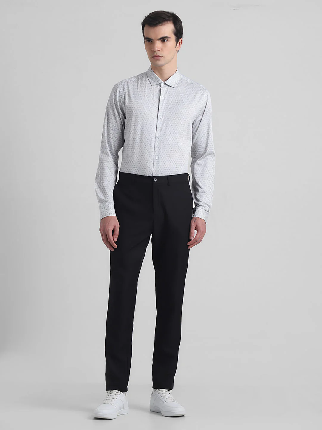 White Printed Cotton Formal Shirt - Image 6