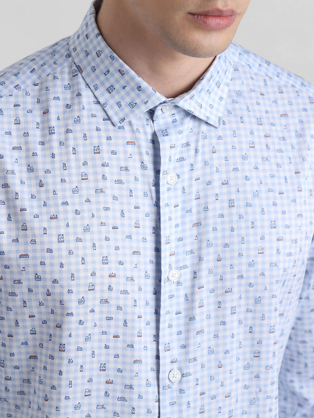 Blue Check Print Full Sleeves Shirt - Image 5
