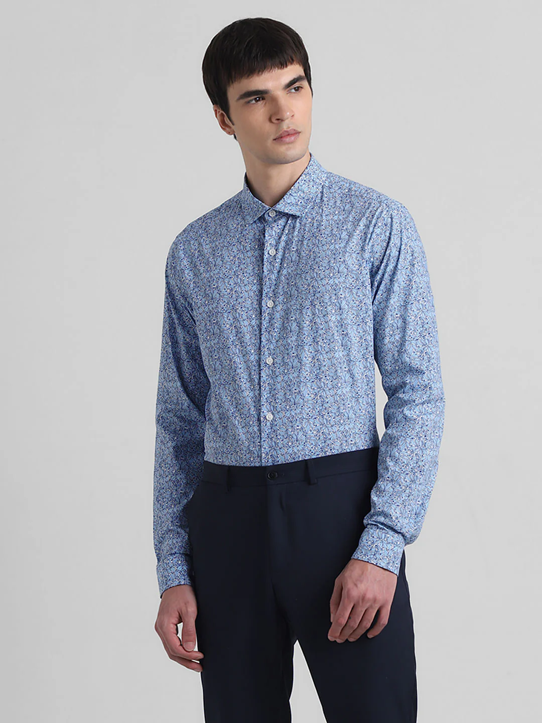 Blue Floral Print Full Sleeves Shirt - Image 2