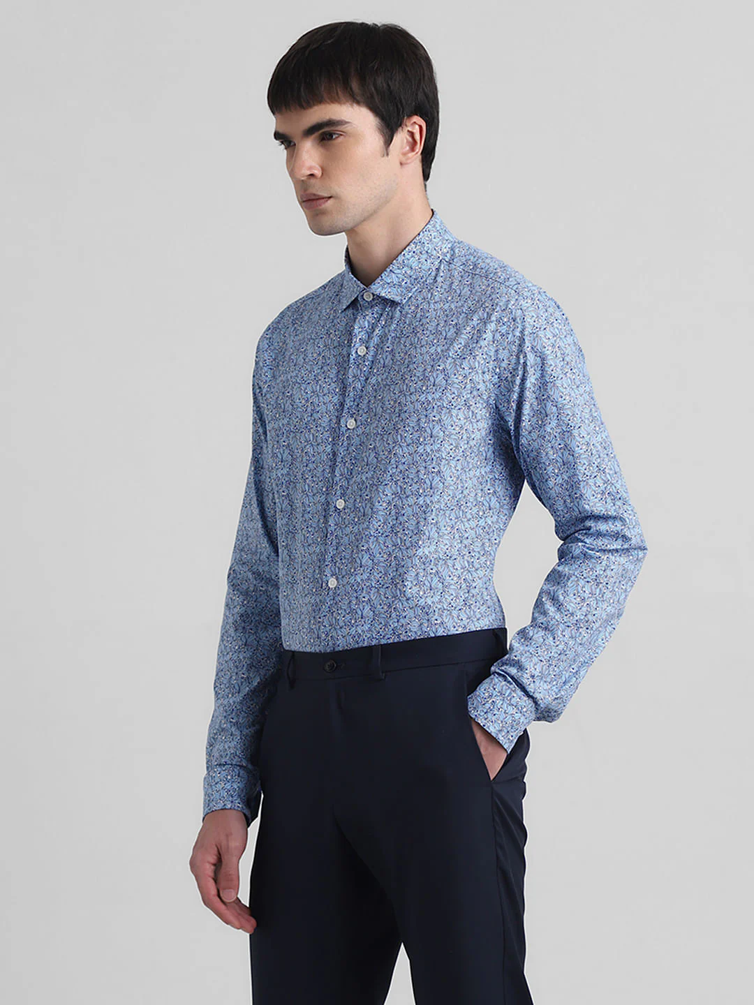 Blue Floral Print Full Sleeves Shirt - Image 3
