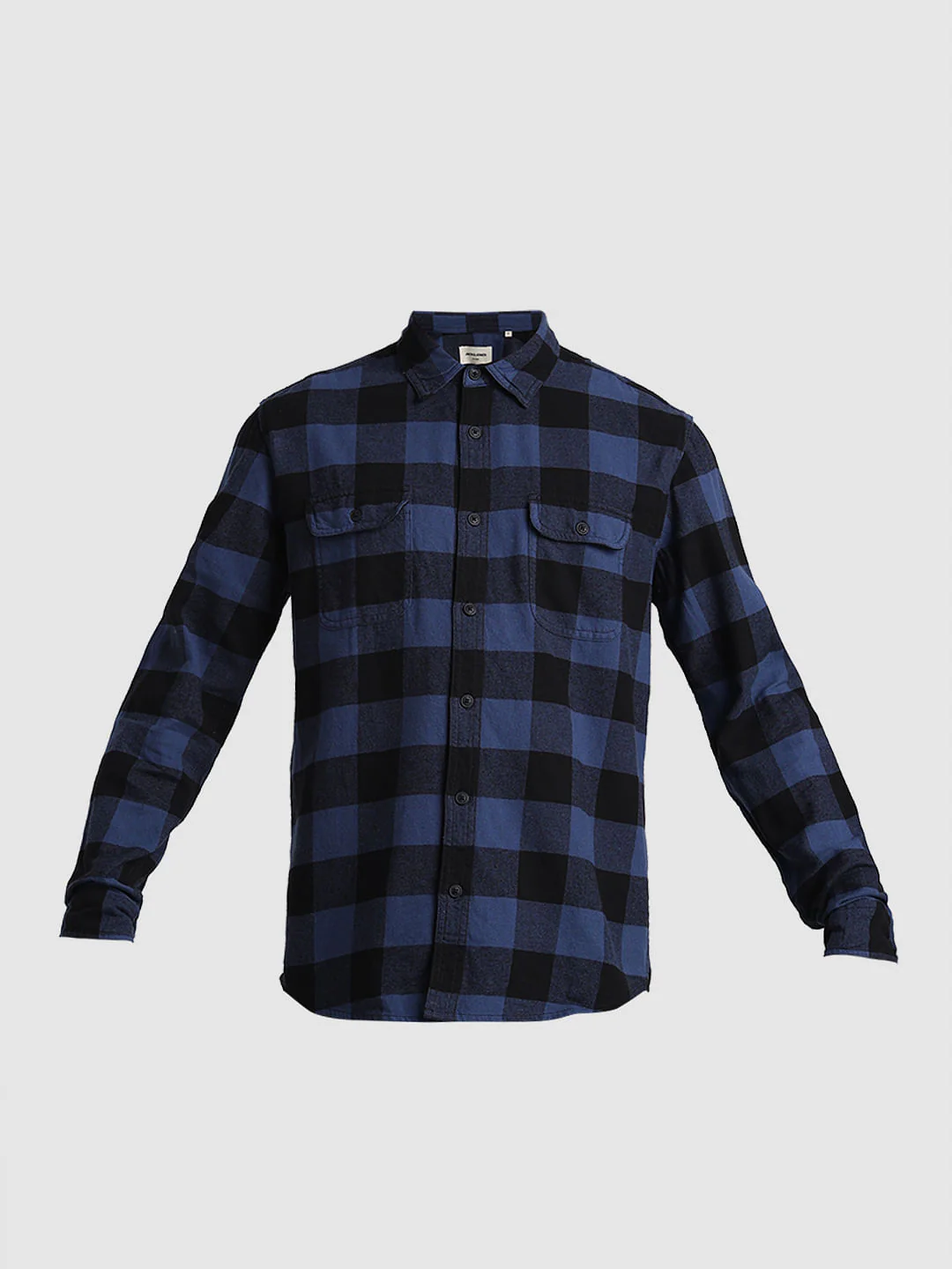 Dark Blue Check Print Cotton Shirt - Image 7
