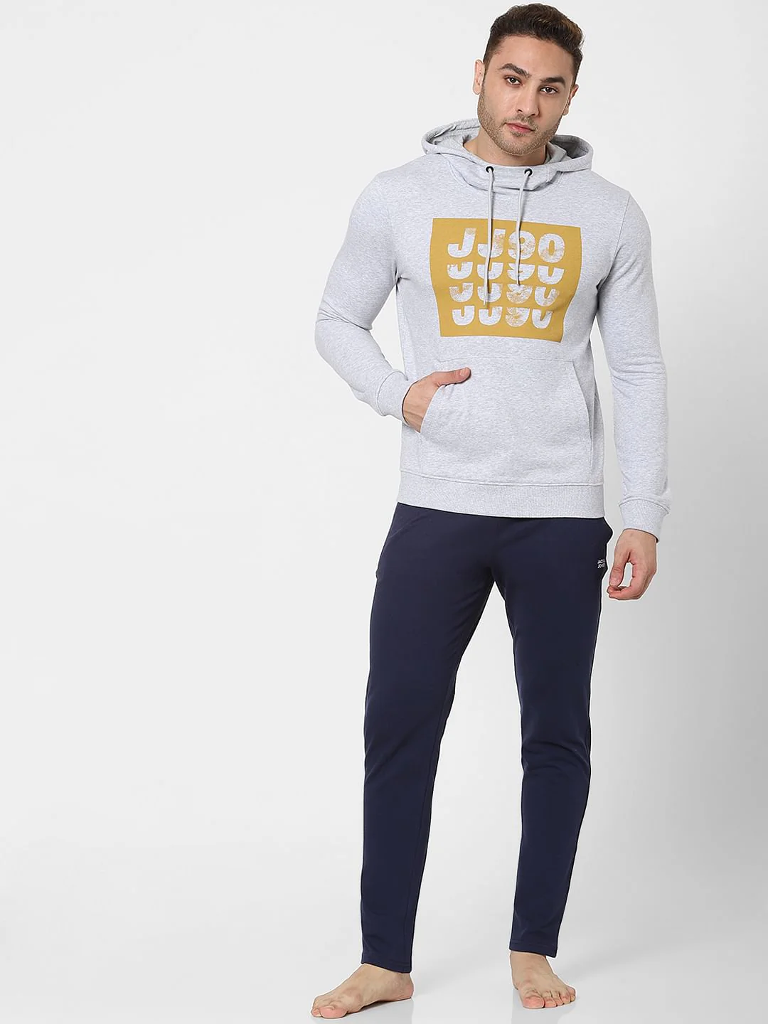Grey Graphic Print Hooded Sweatshirt