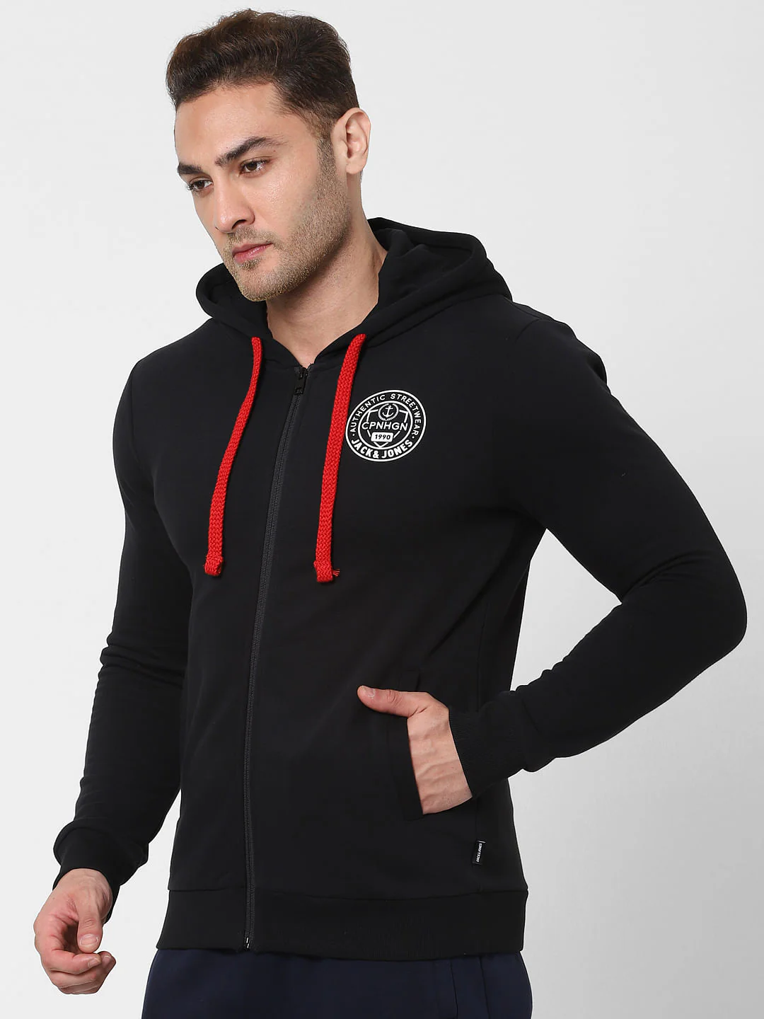 Black Hooded Zip Up Sweatshirt - Image 3