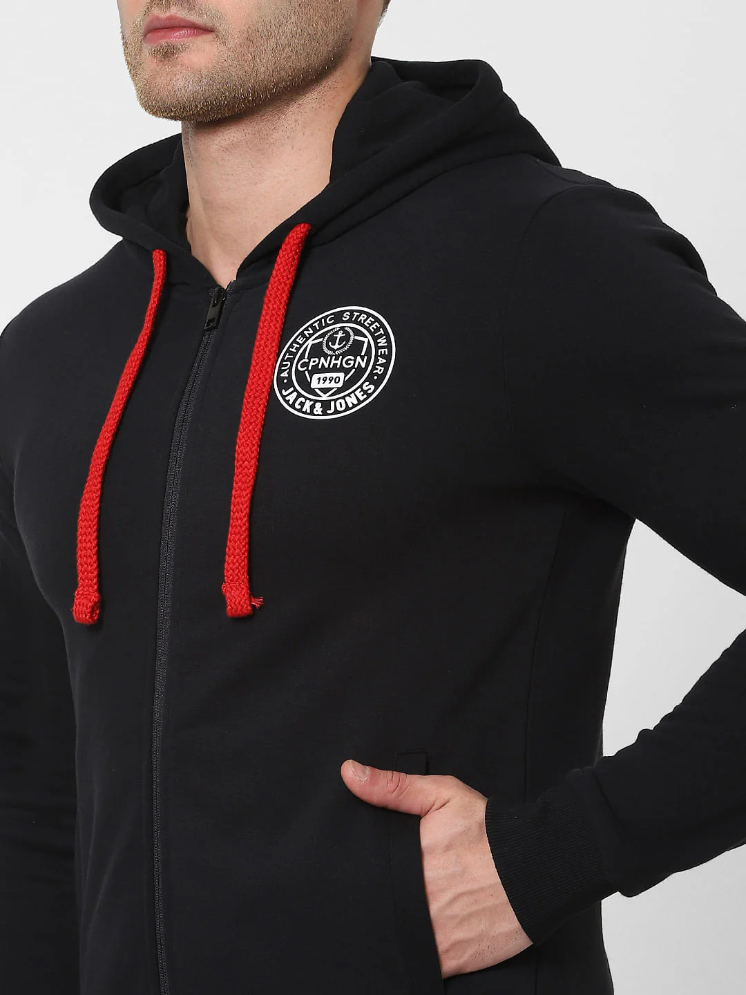 Black Hooded Zip Up Sweatshirt - Image 4