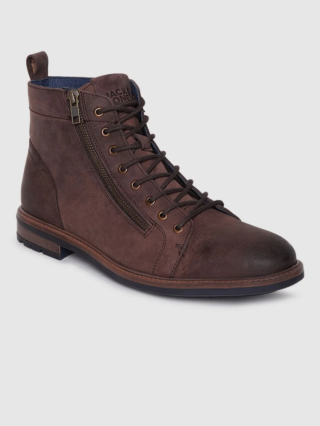 Dark Brown Zip Detail Leather Boots