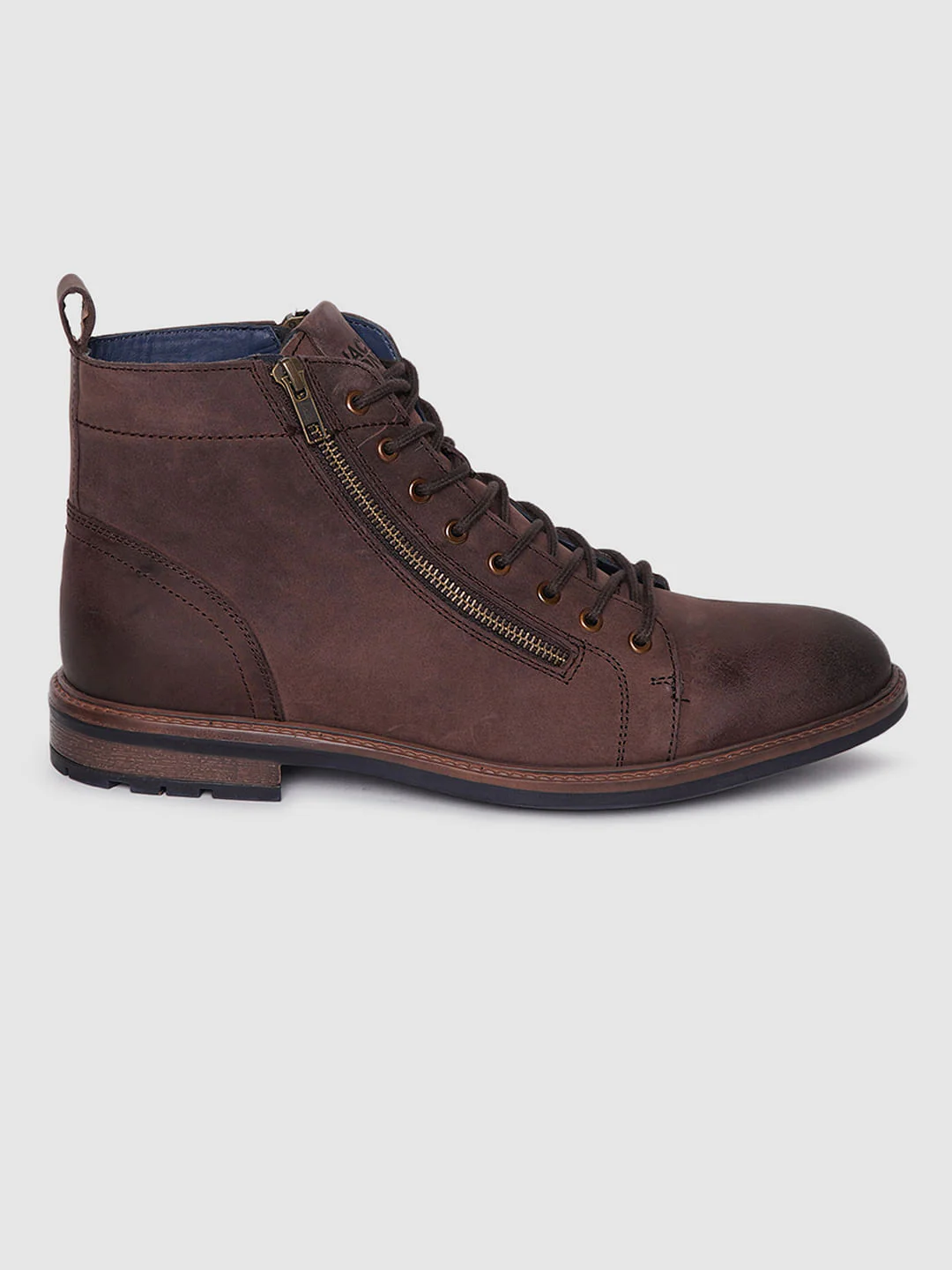 Dark Brown Zip Detail Leather Boots - Image 2