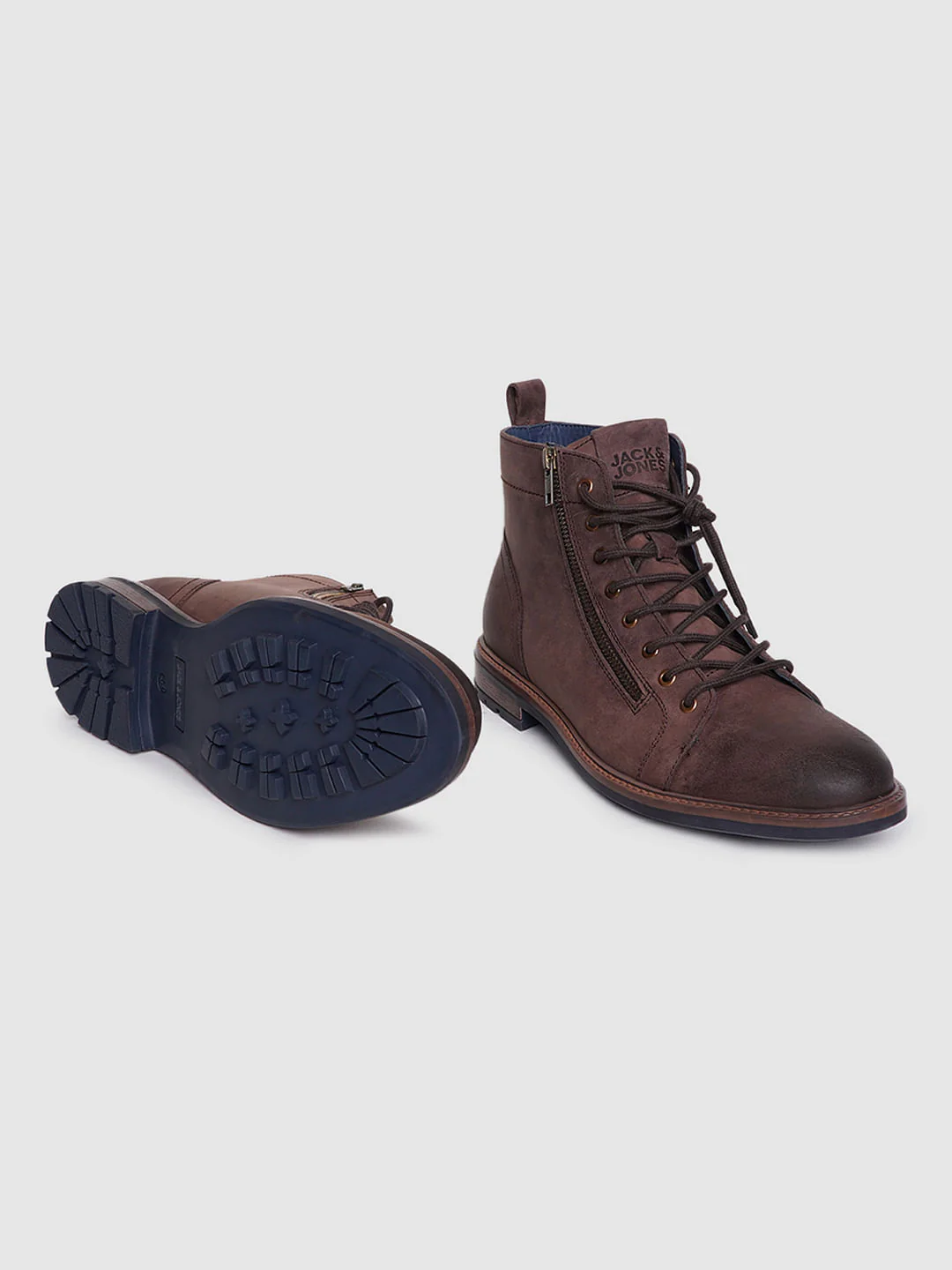 Dark Brown Zip Detail Leather Boots - Image 5