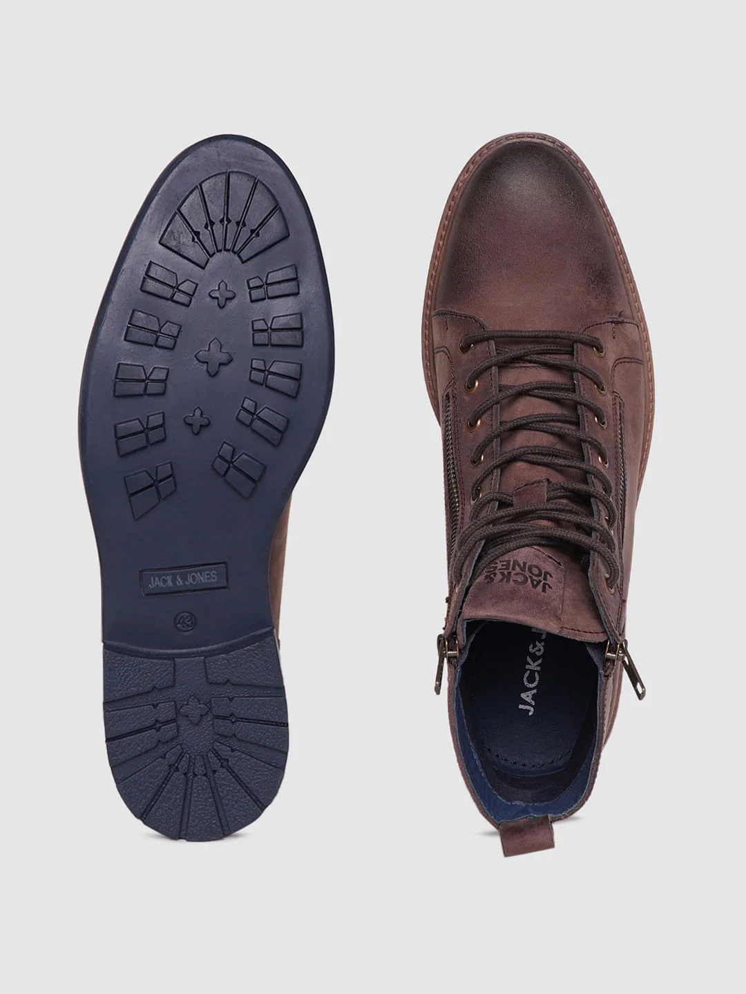 Dark Brown Zip Detail Leather Boots - Image 6