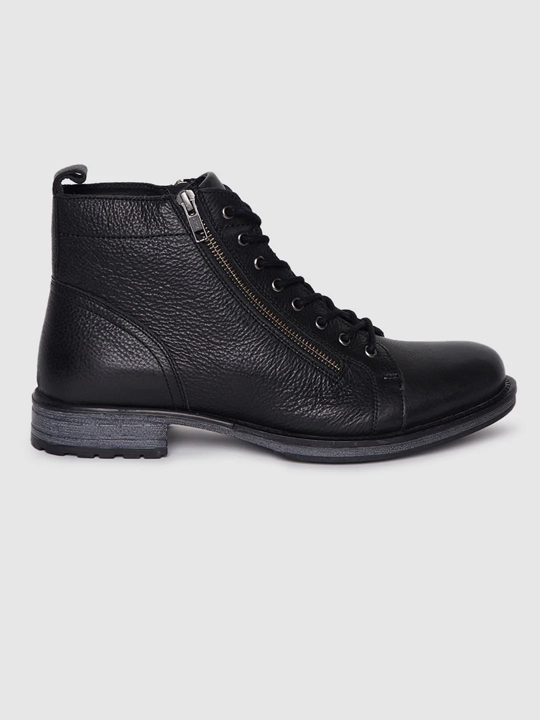 Black Zip Detail Leather Boots - Image 2