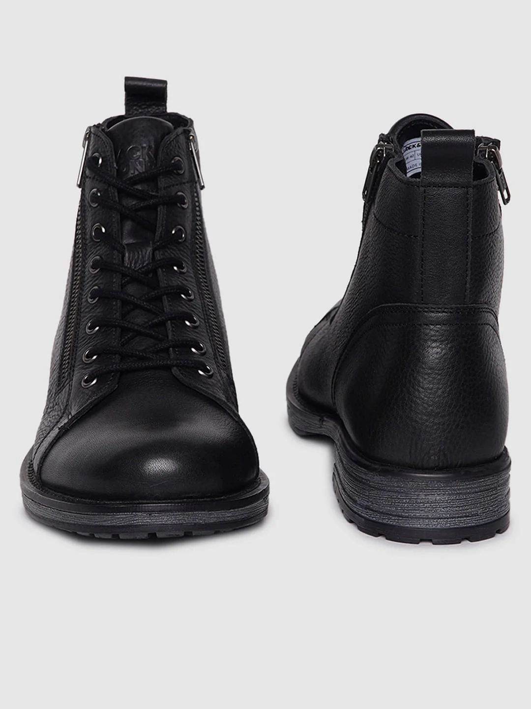 Black Zip Detail Leather Boots - Image 4