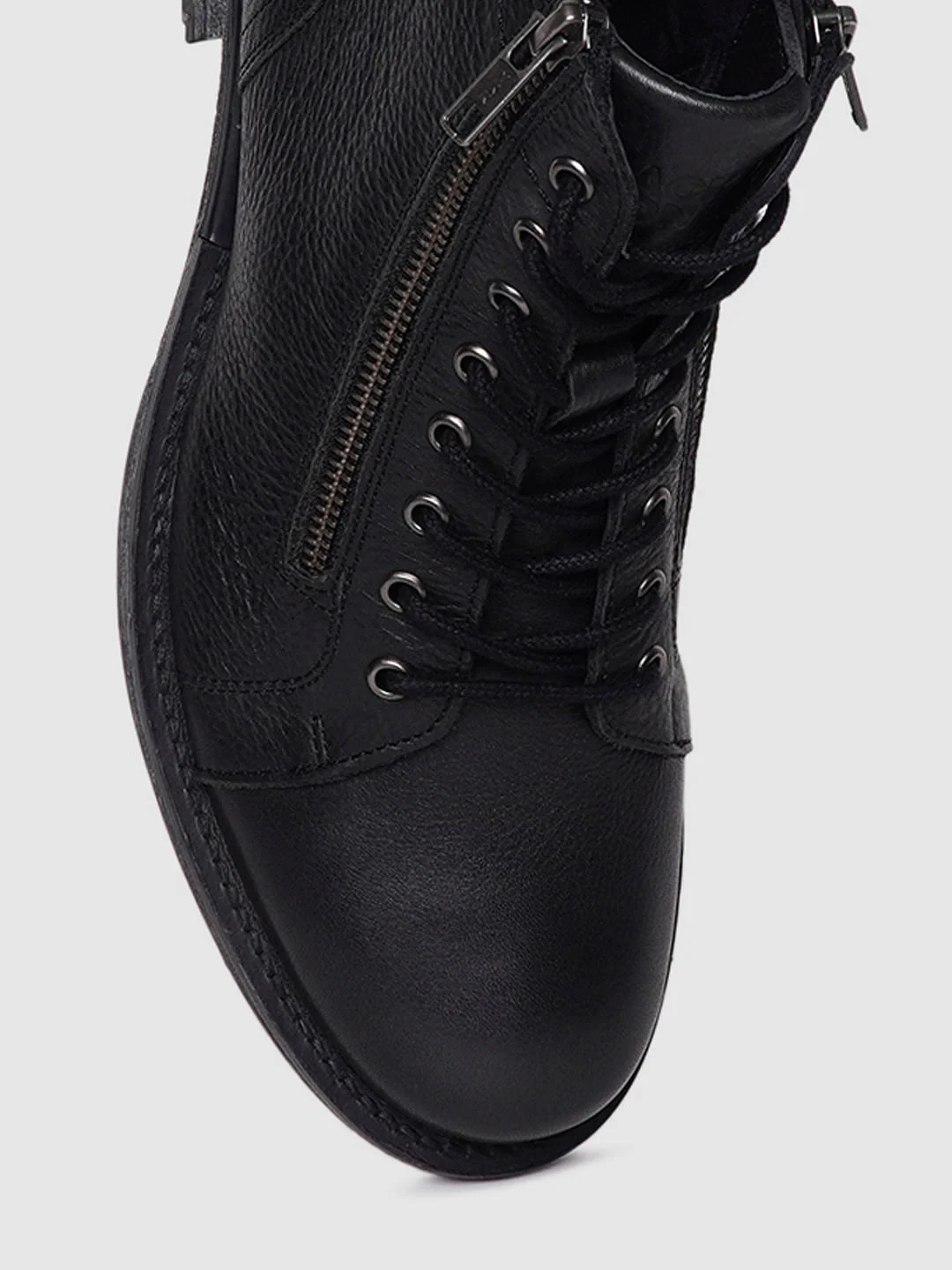 Black Zip Detail Leather Boots - Image 7