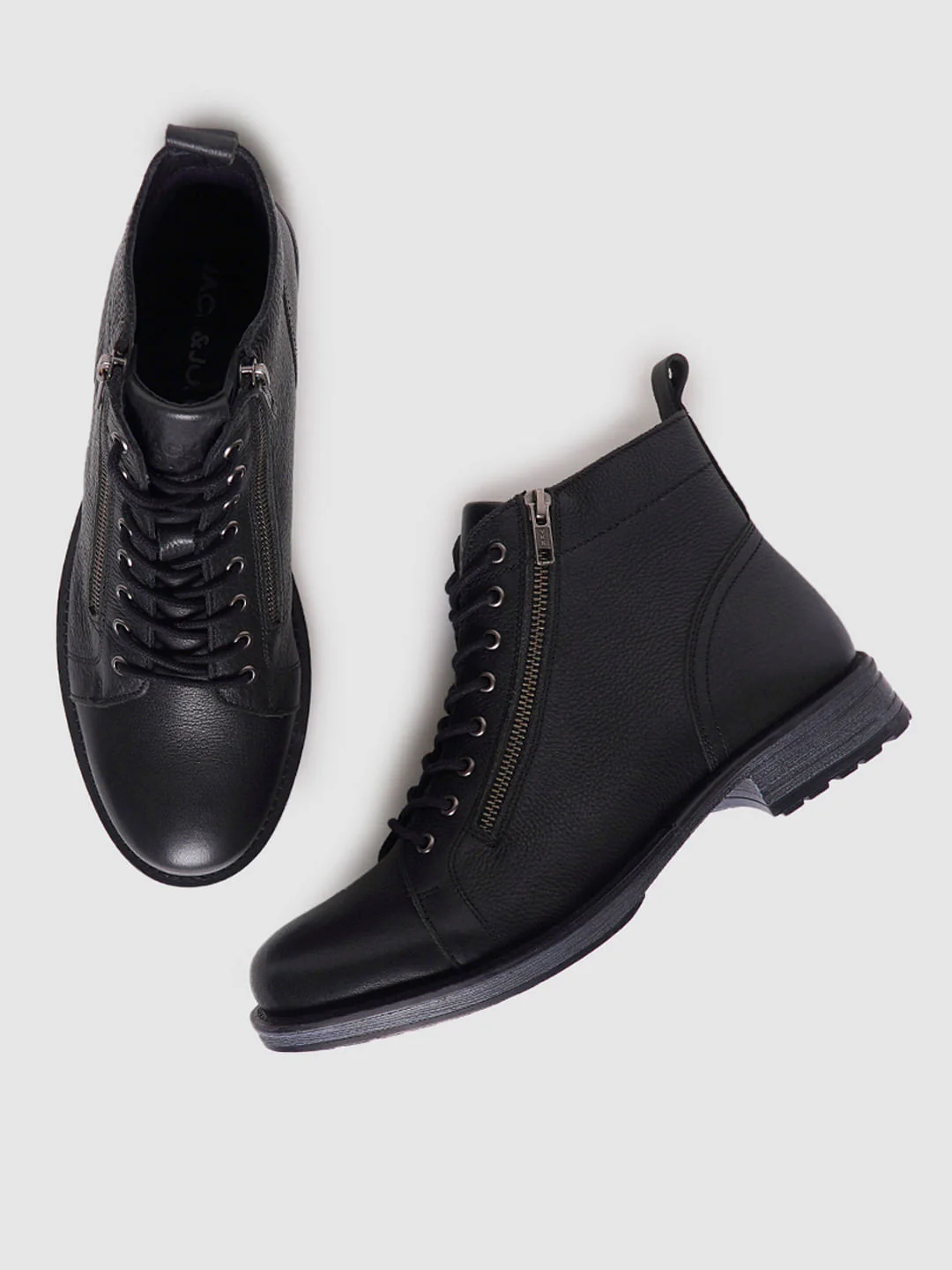 Black Zip Detail Leather Boots - Image 8