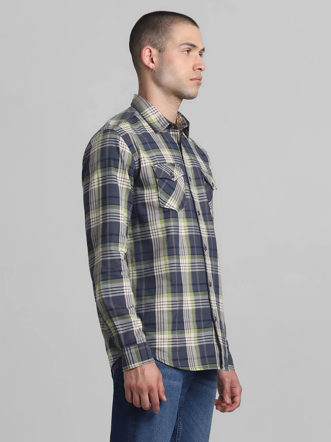 Blue & Green Check Full Sleeves Shirt - Image 3