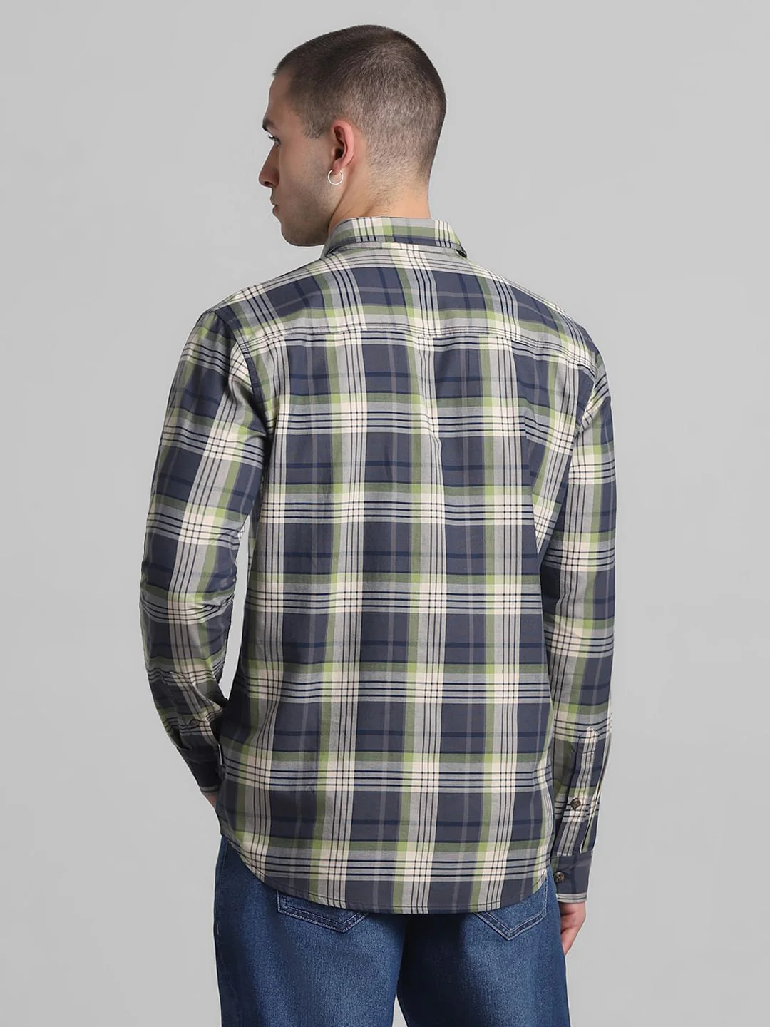 Blue & Green Check Full Sleeves Shirt - Image 4