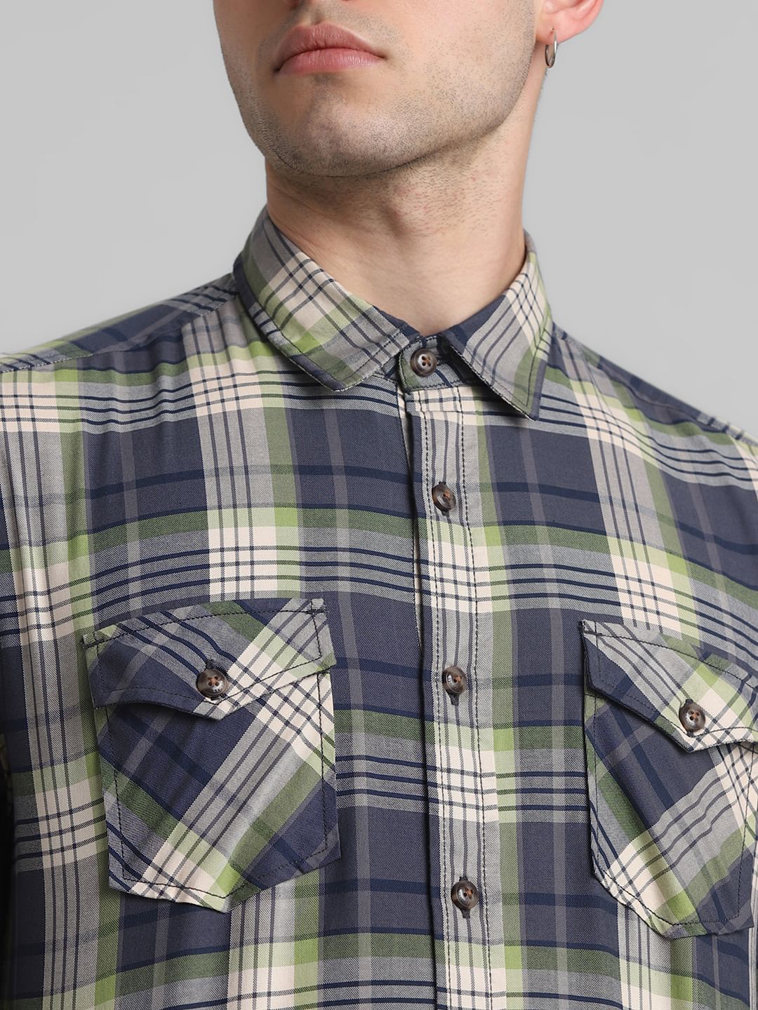 Blue & Green Check Full Sleeves Shirt - Image 5