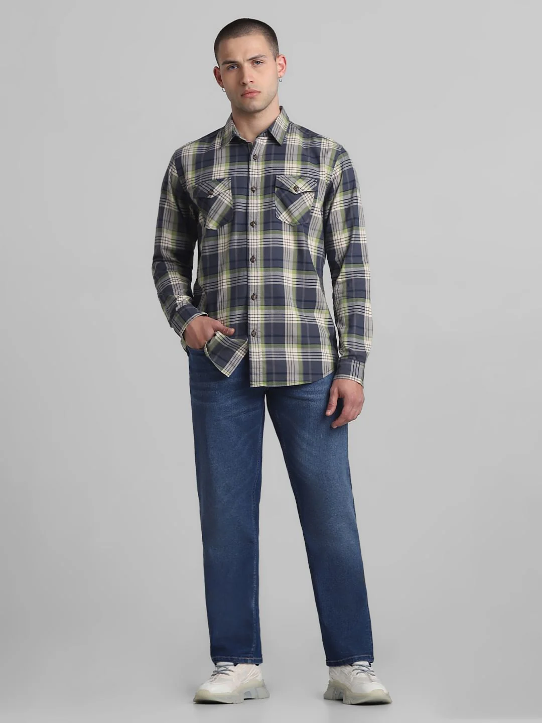 Blue & Green Check Full Sleeves Shirt - Image 6
