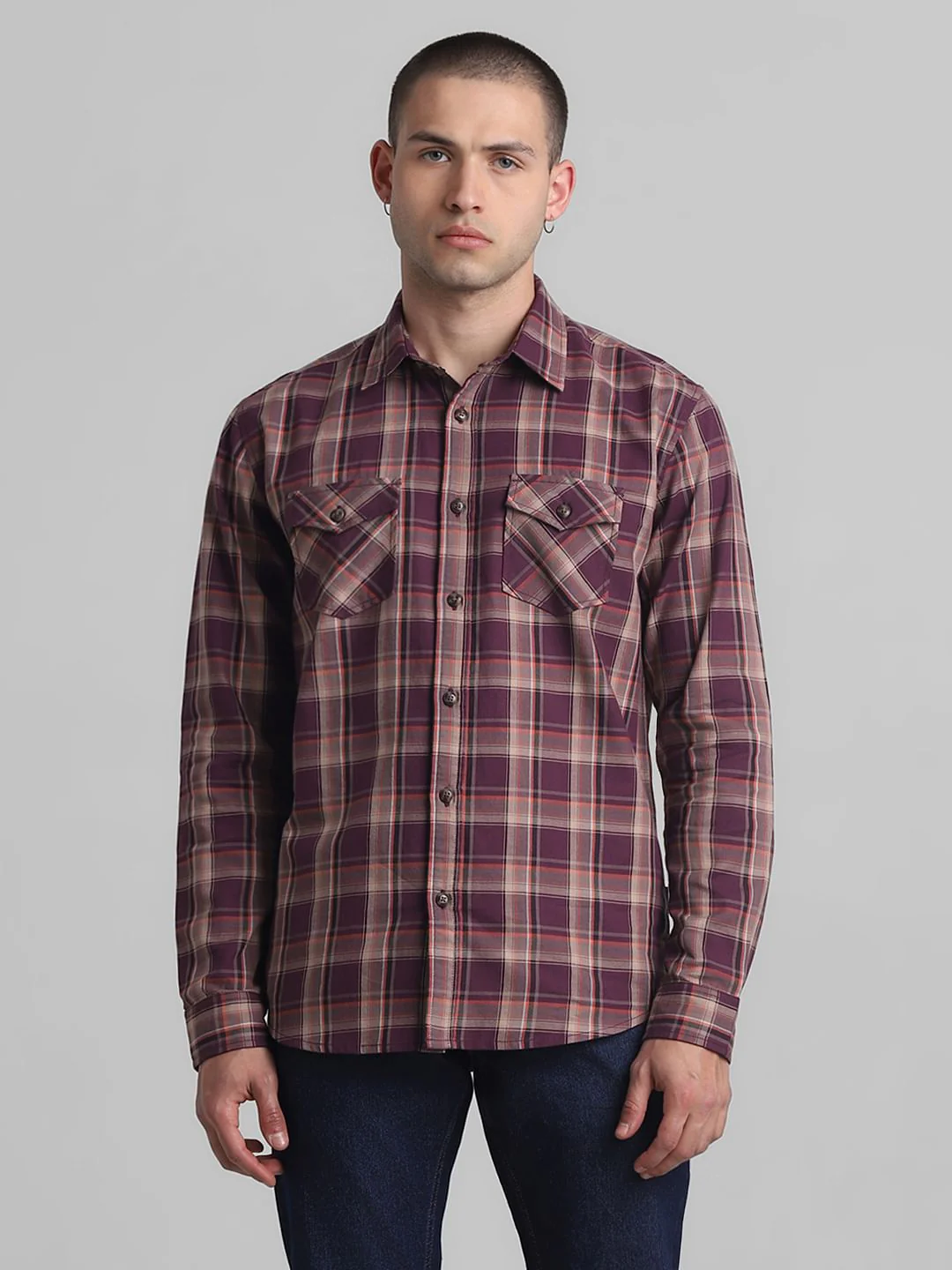 Dark Red Check Full Sleeves Shirt - Image 2