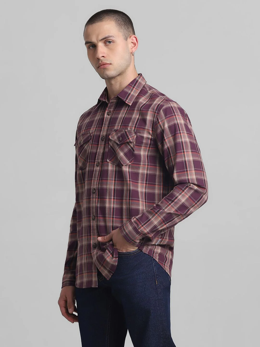 Dark Red Check Full Sleeves Shirt - Image 3