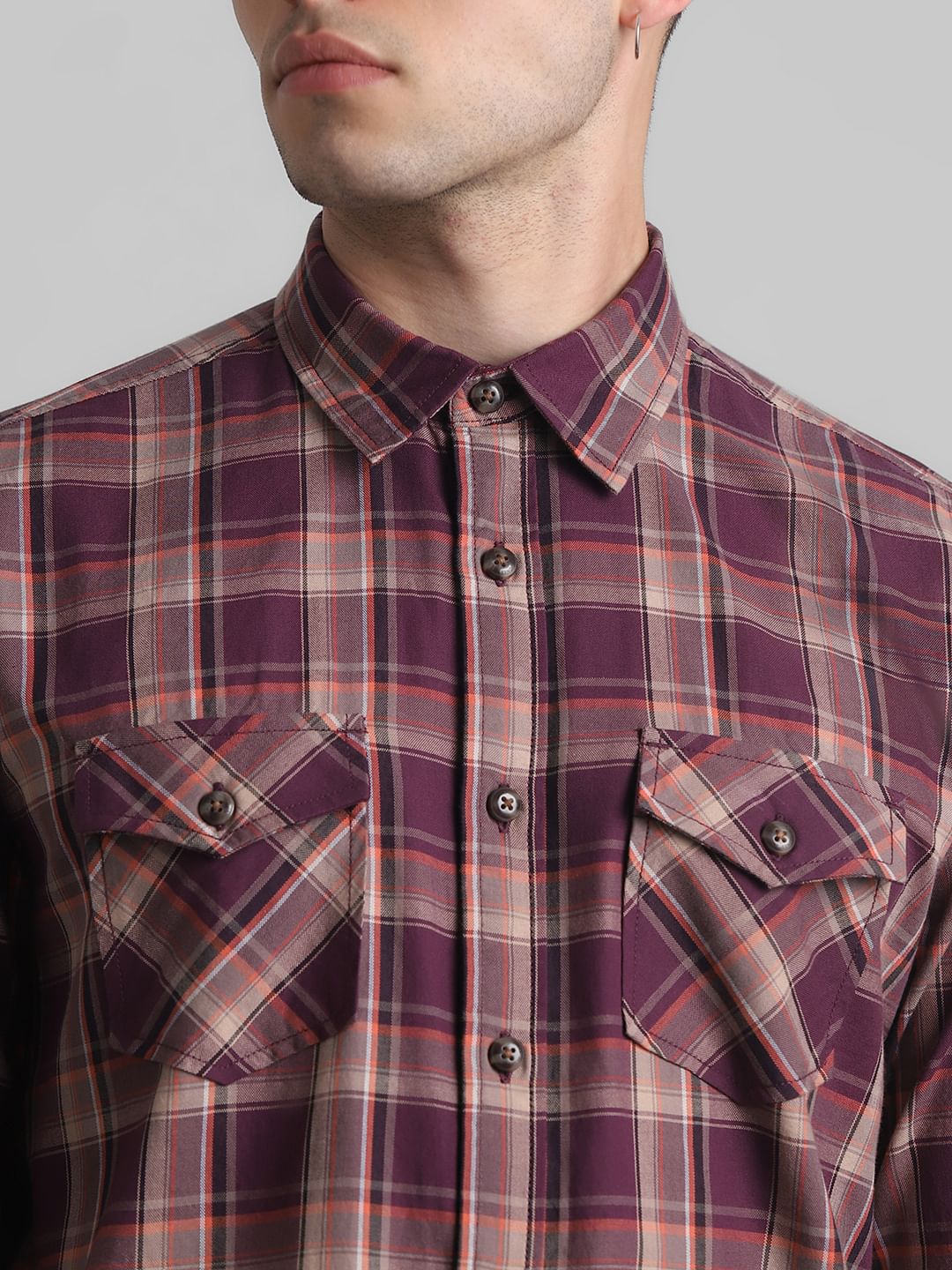Dark Red Check Full Sleeves Shirt - Image 5