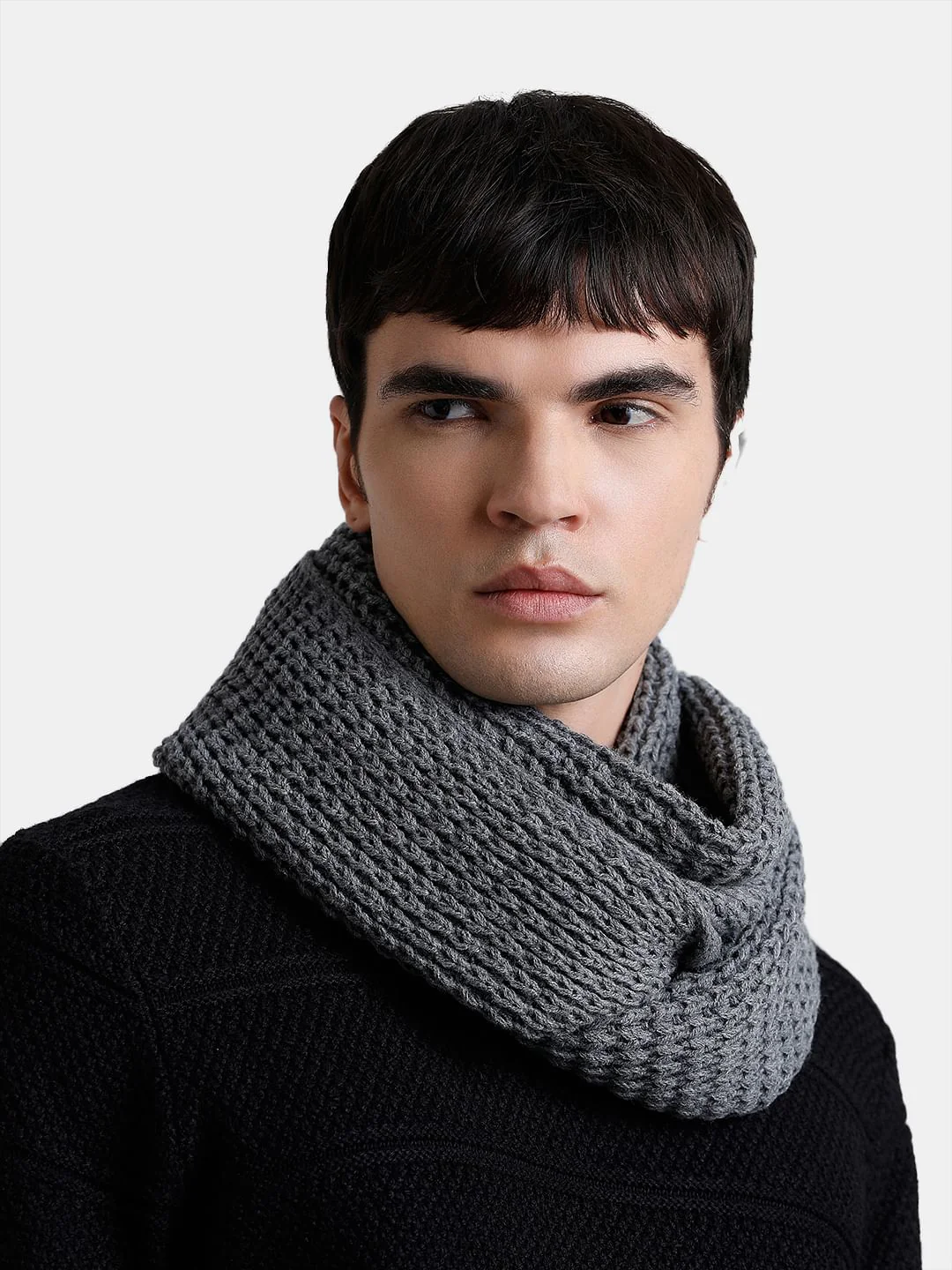 Grey Knit Tube Scarf - Image 4