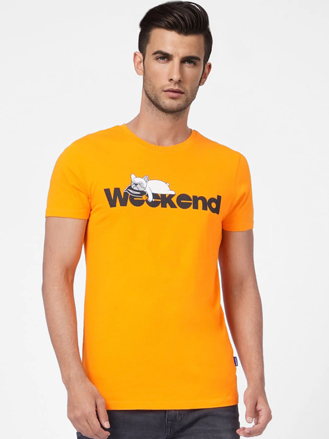 Orange Graphic Print Crew Neck T-shirt - Image 2