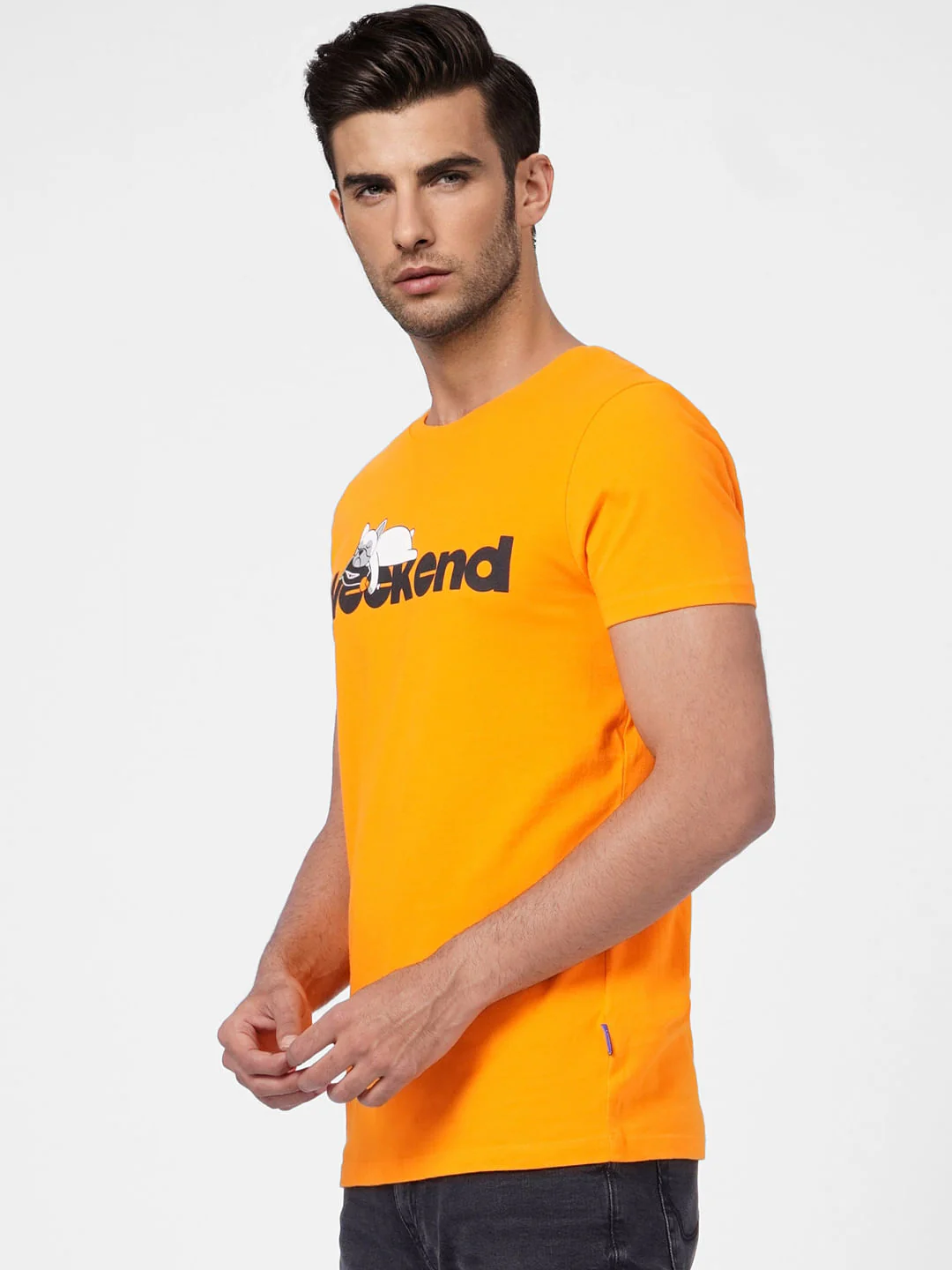 Orange Graphic Print Crew Neck T-shirt - Image 3