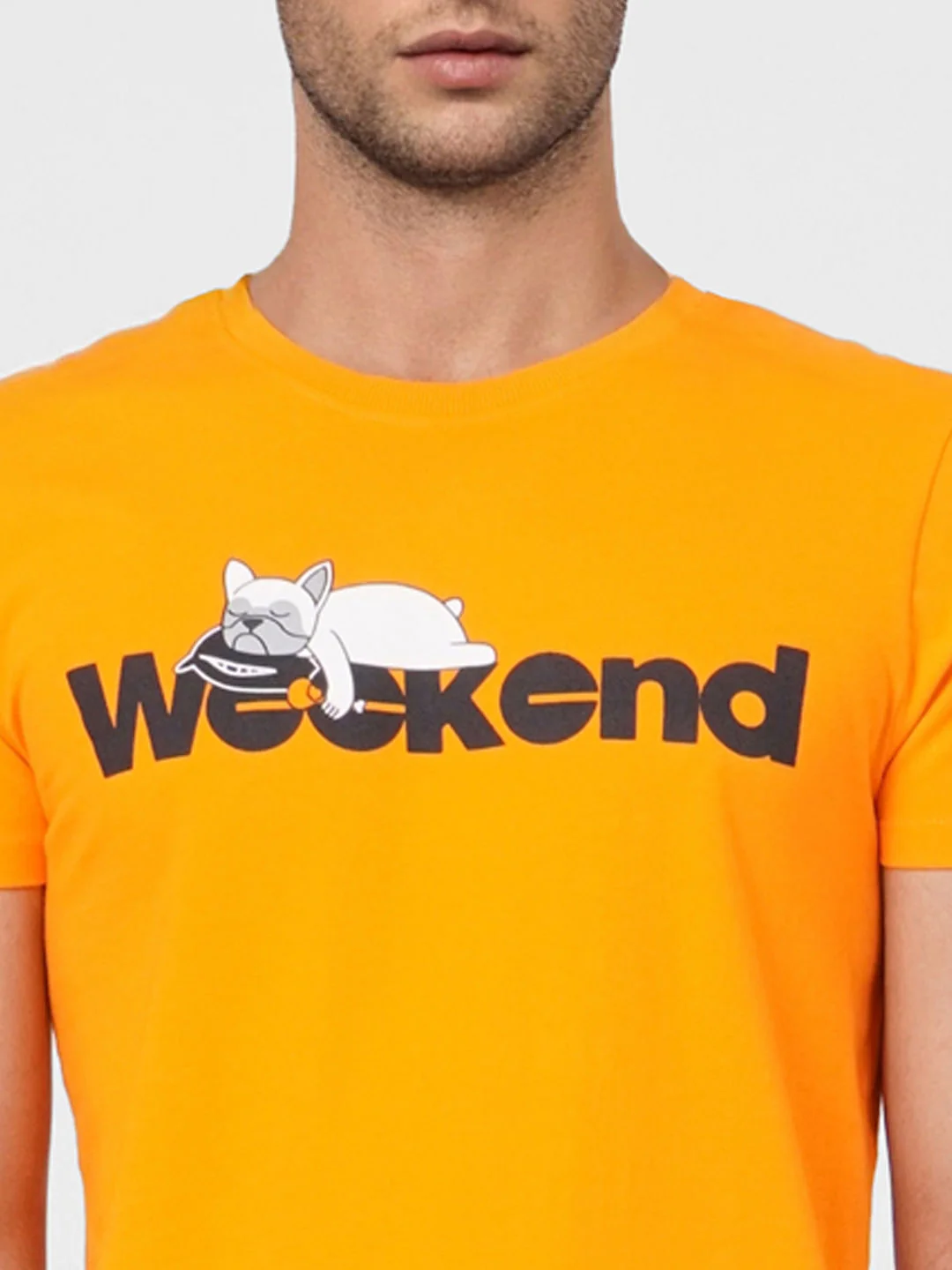 Orange Graphic Print Crew Neck T-shirt - Image 5