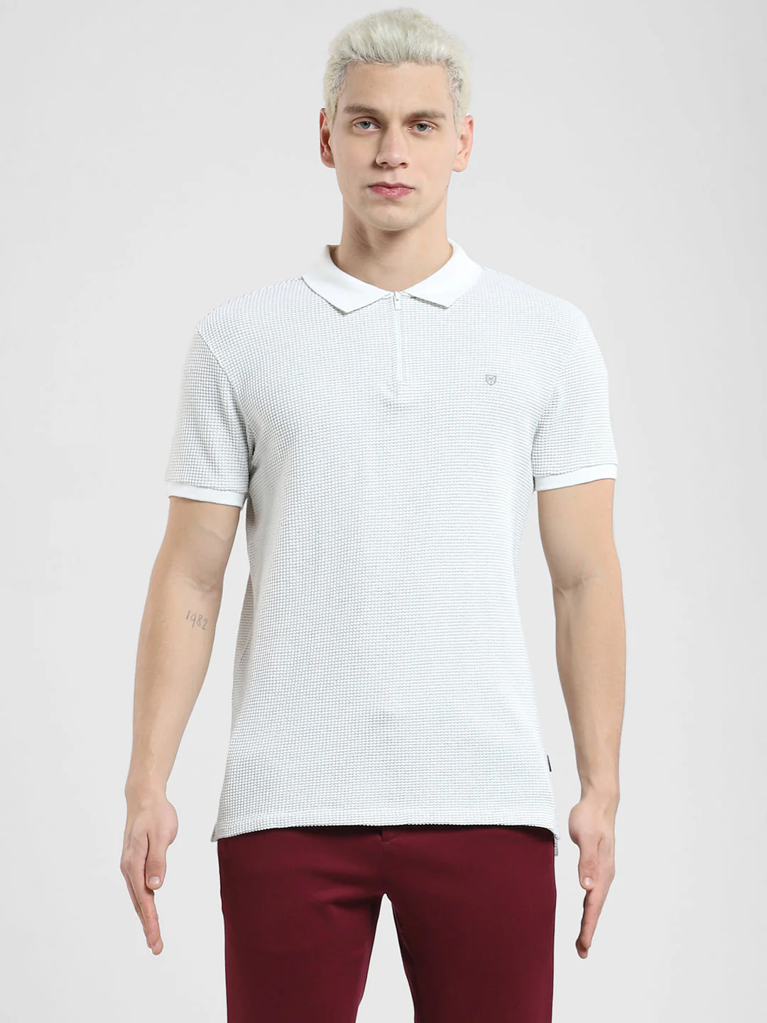 White Zip-Up Polo T-shirt - Image 7