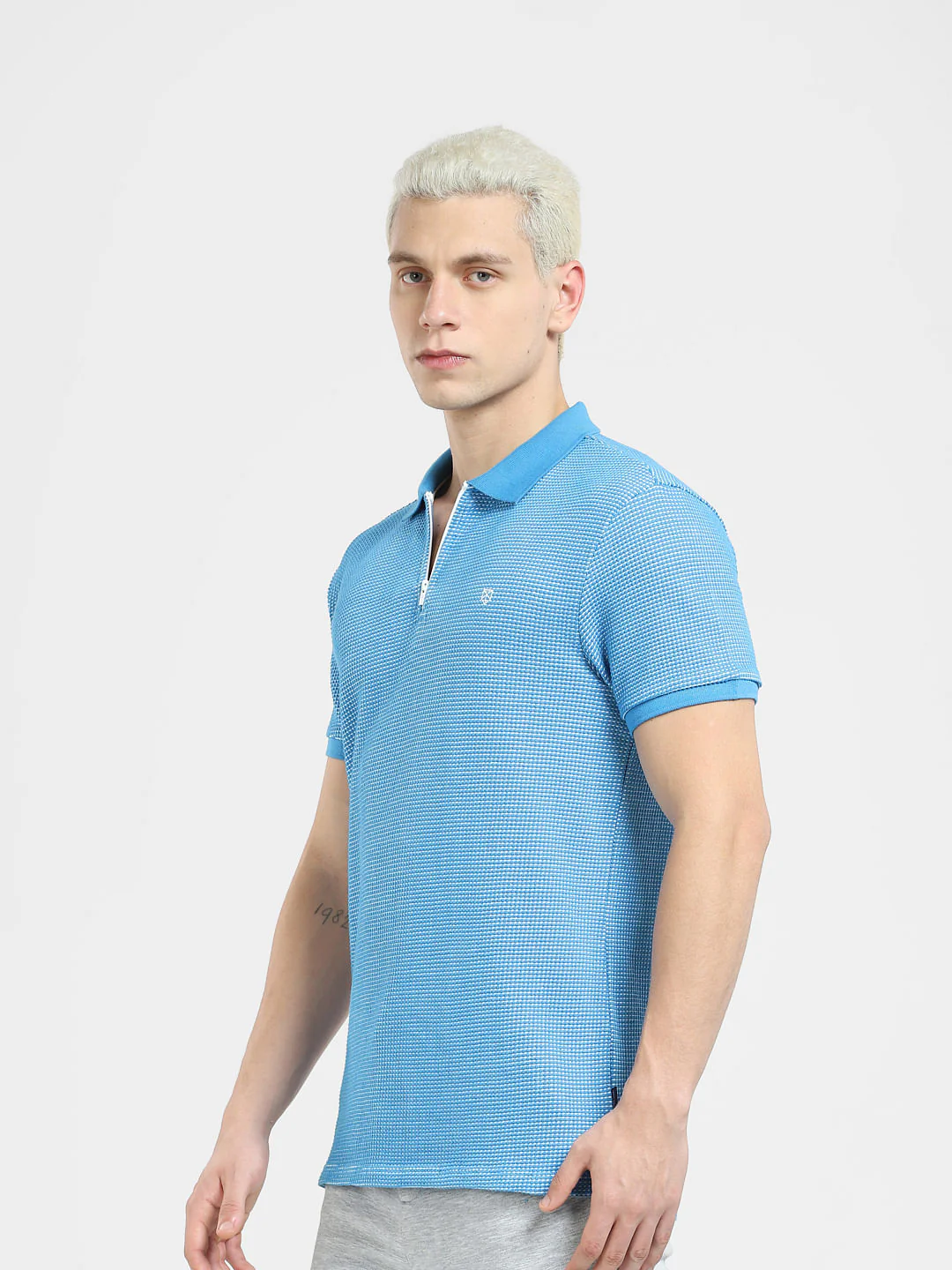 Blue Zip-Up Polo T-shirt - Image 3